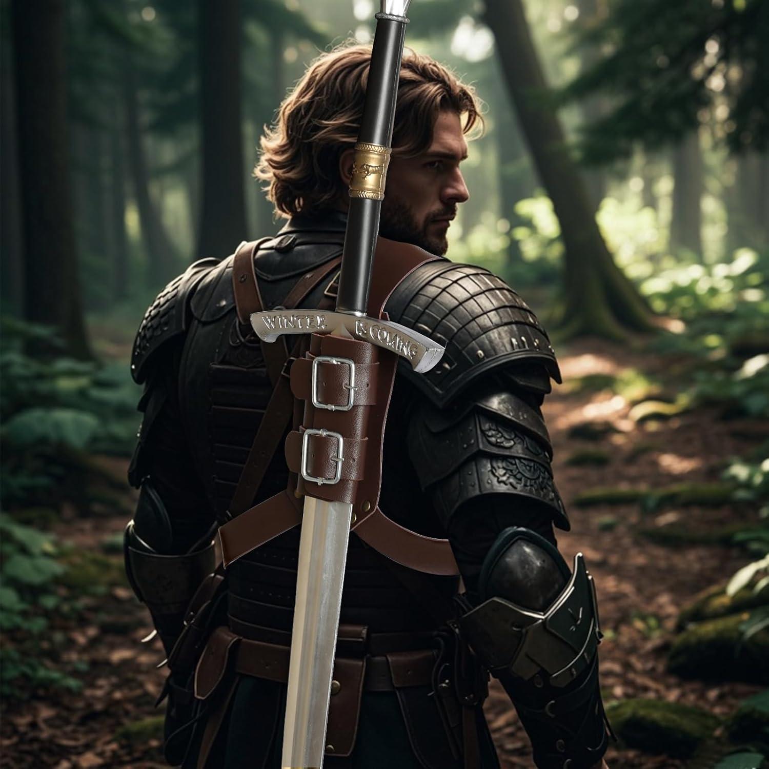 Funda de espada medieval de cuero PU con daga ajustable