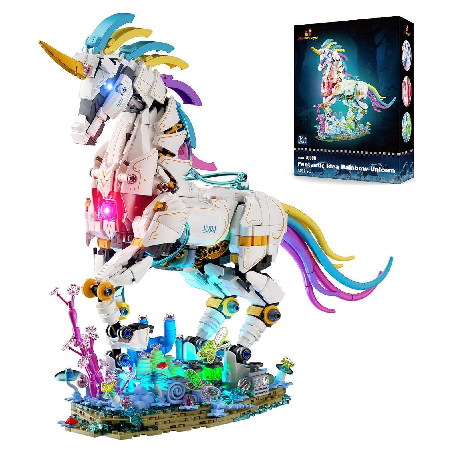 JMBricklayer Unicornio Arcoíris 1492 Piezas con Luz