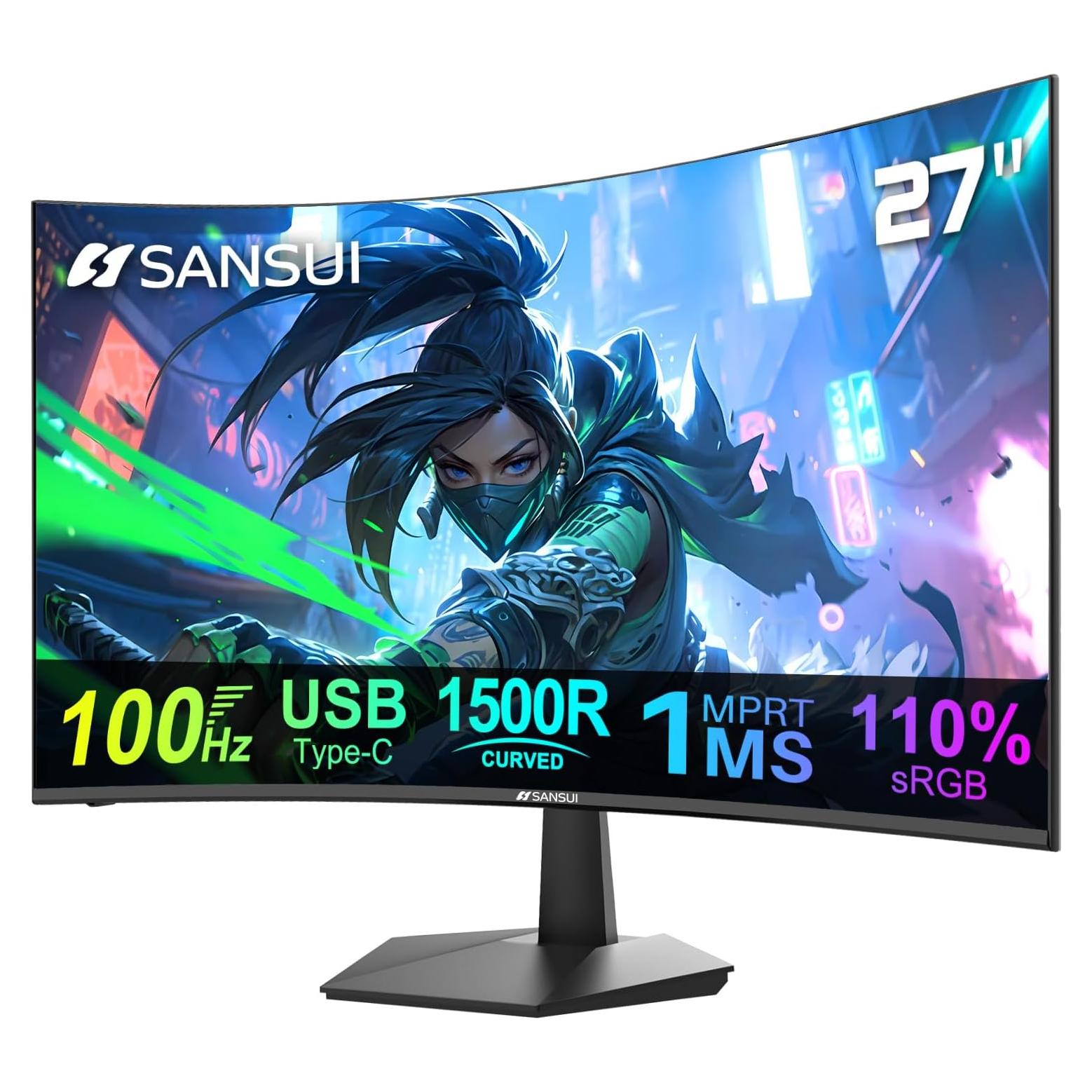 Monitor Curvo SANSUI 27" 100Hz FHD 1080p USB-C Altavoces