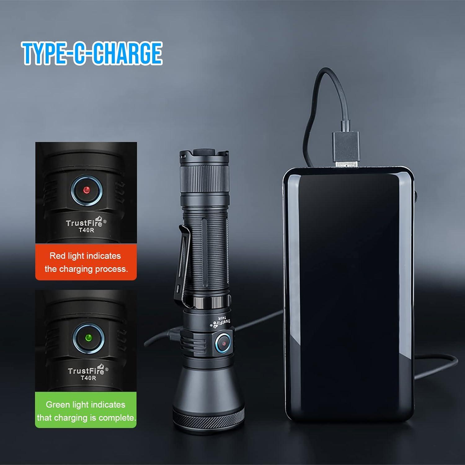 Linterna Táctica TrustFire T40R LED 1800 Lúmenes IP68 6 Modos