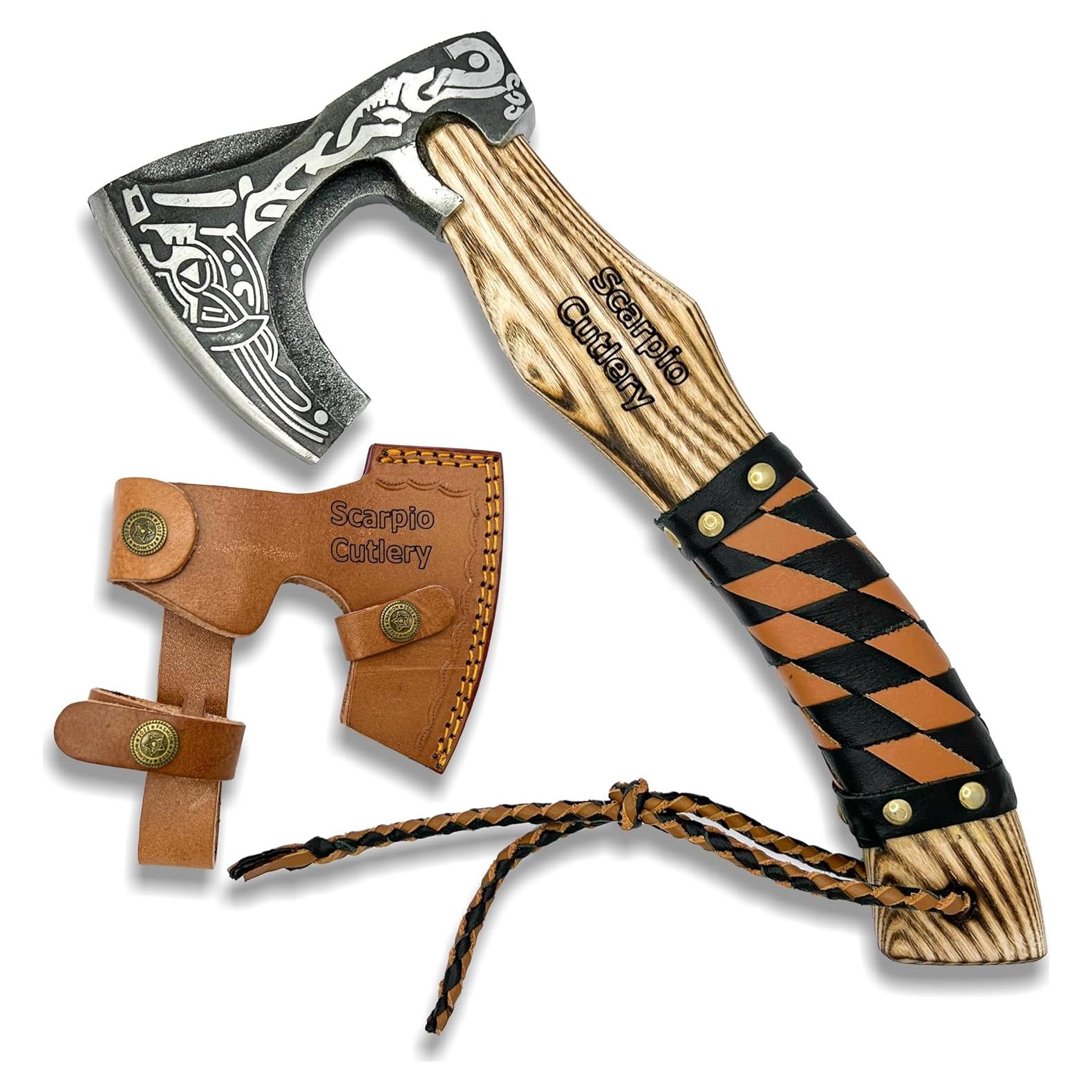 Hacha Vikingo Scarpio Cutlery 33 cm Acero Carbono con Funda