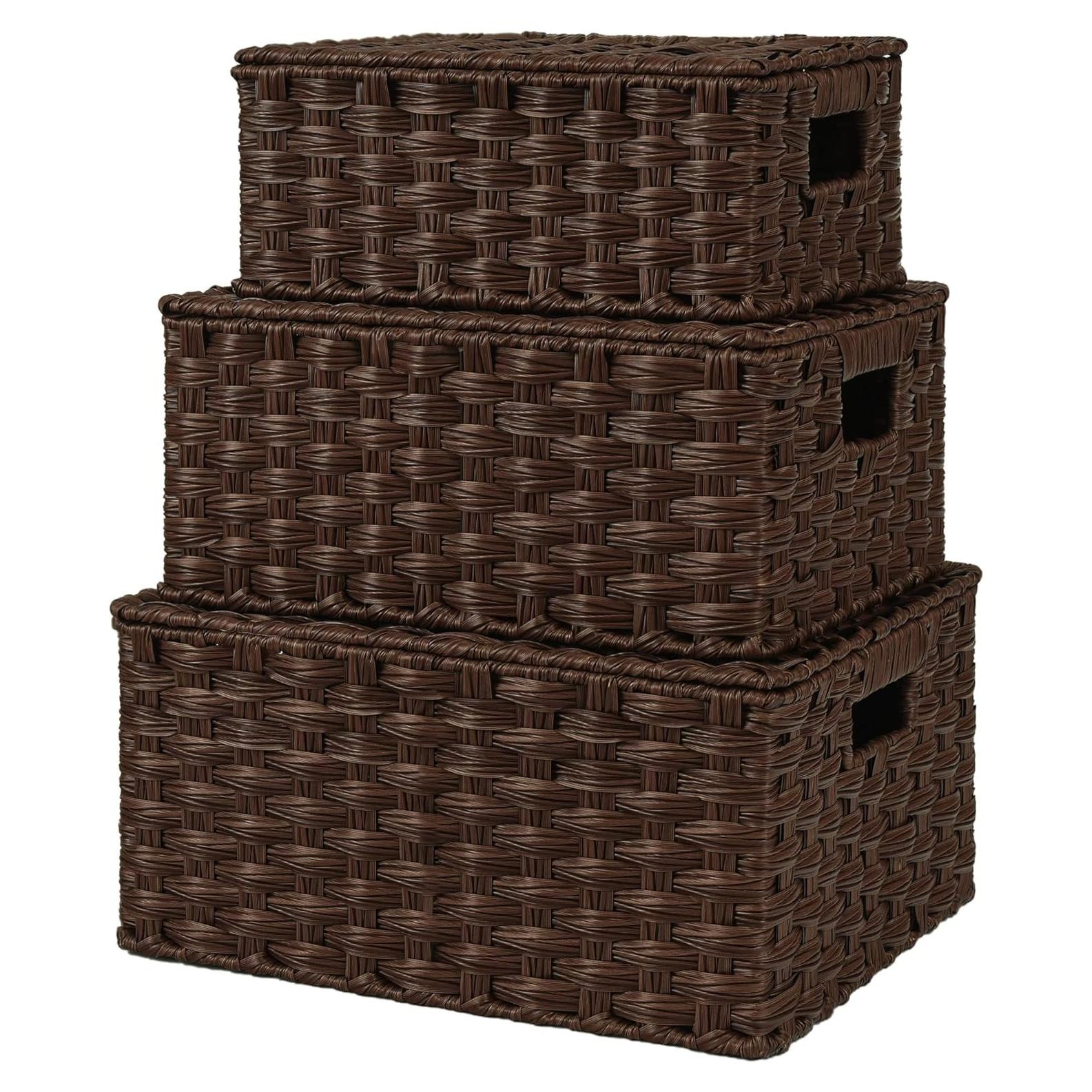 Cestas de Mimbre con Tapa GRANNY DICE - Juego de 3, Marrón