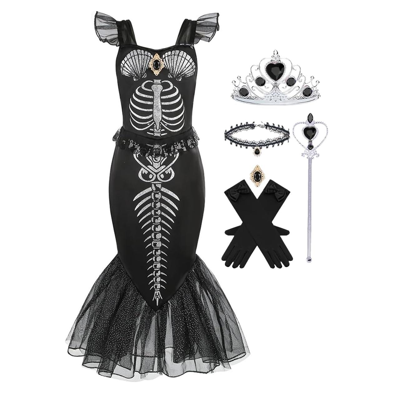 Disfraz de Sirena Esqueleto Negro para Niñas 2-8 Años