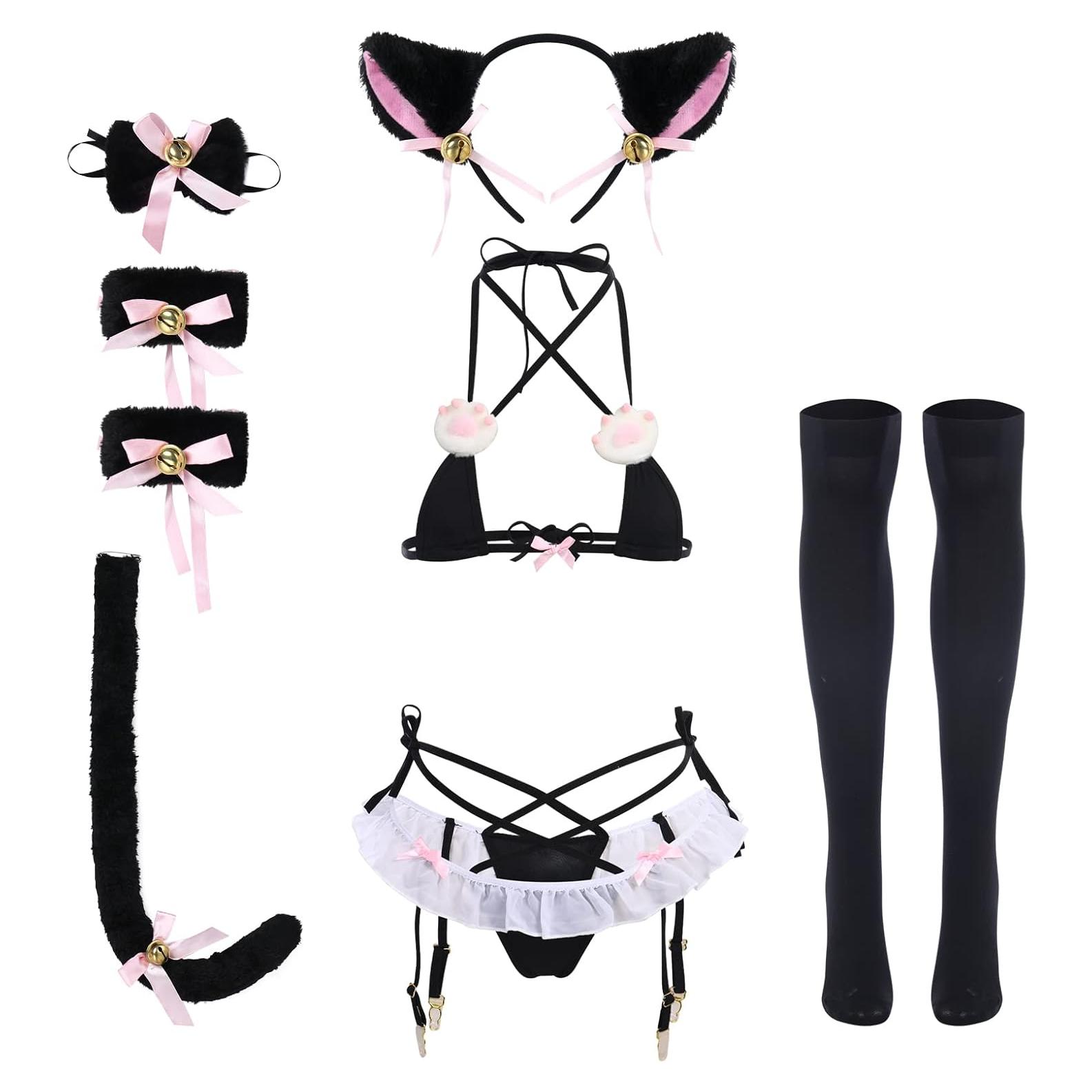 Conjunto de Lencería Kawaii Gato para Mujeres - Talla Única