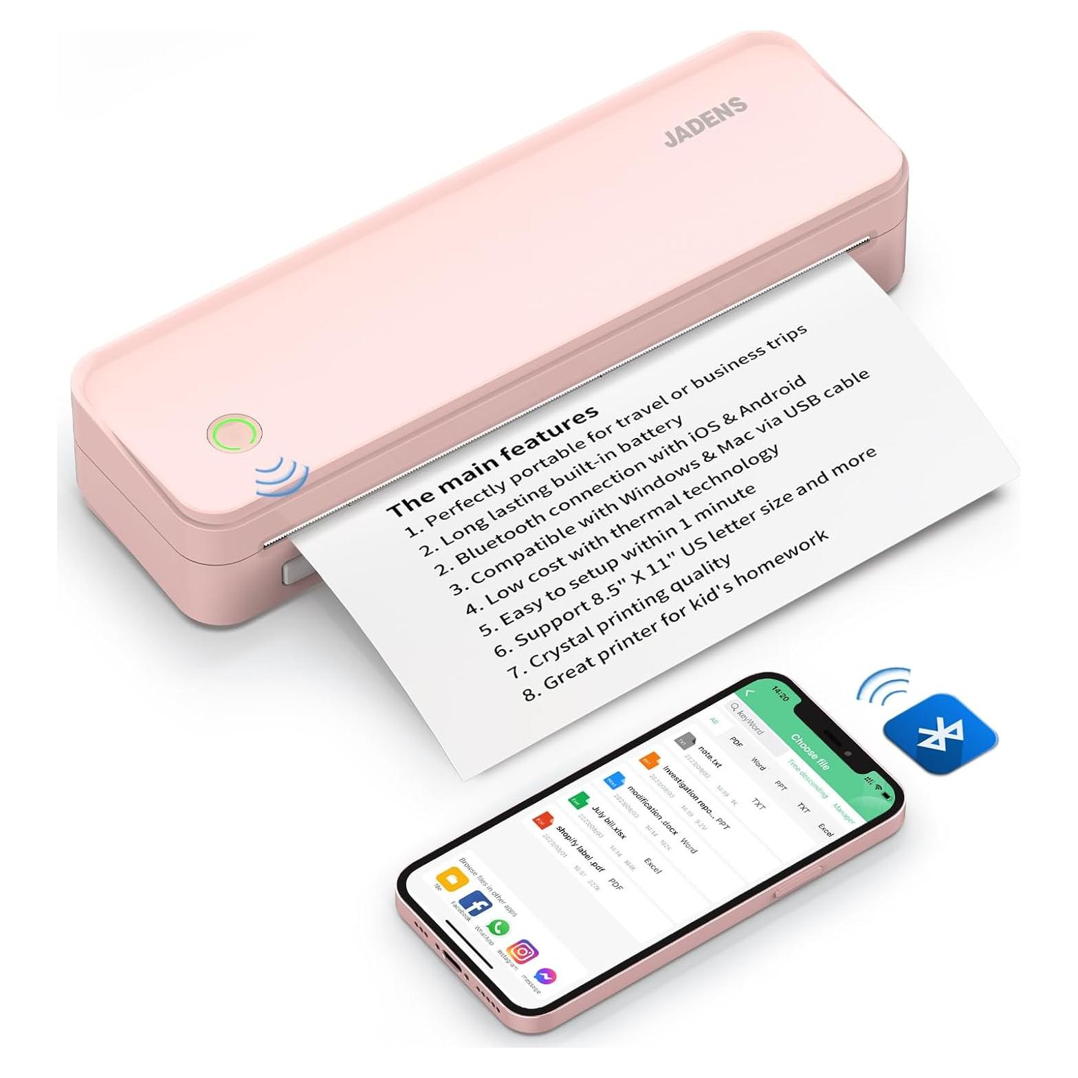 Impresora Térmica Portátil JADENS Rosa Bluetooth 8.5x11