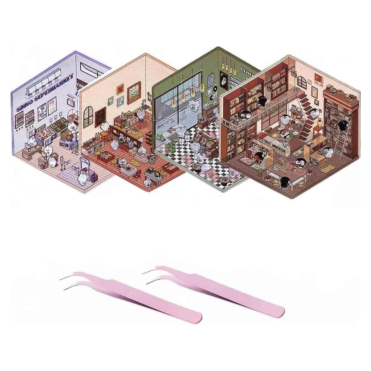 4 Sets Stickers 3D DIY Genérico Caricaturas para Escenas