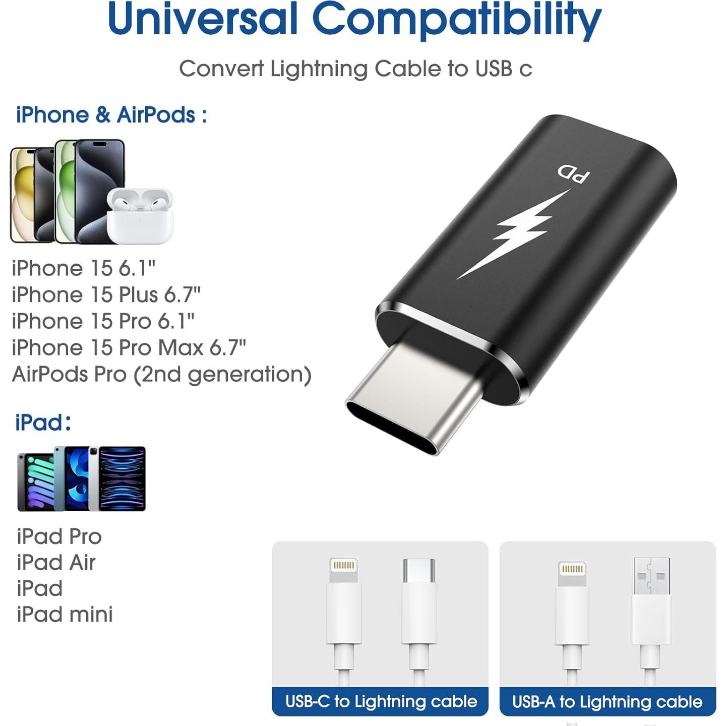 Adaptador TechMatte Lightning a USB-C 3 Pack Carga Rápida