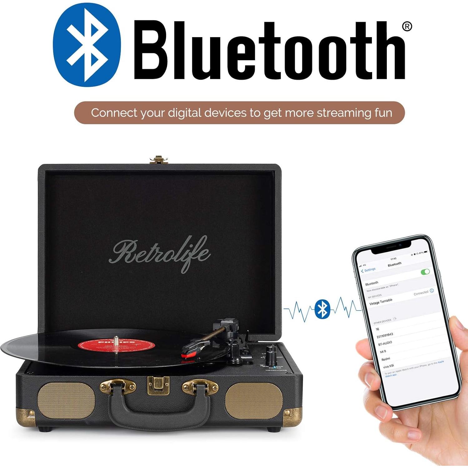Reproductor de Vinilo Retrolife R609 Bluetooth 3 Velocidades