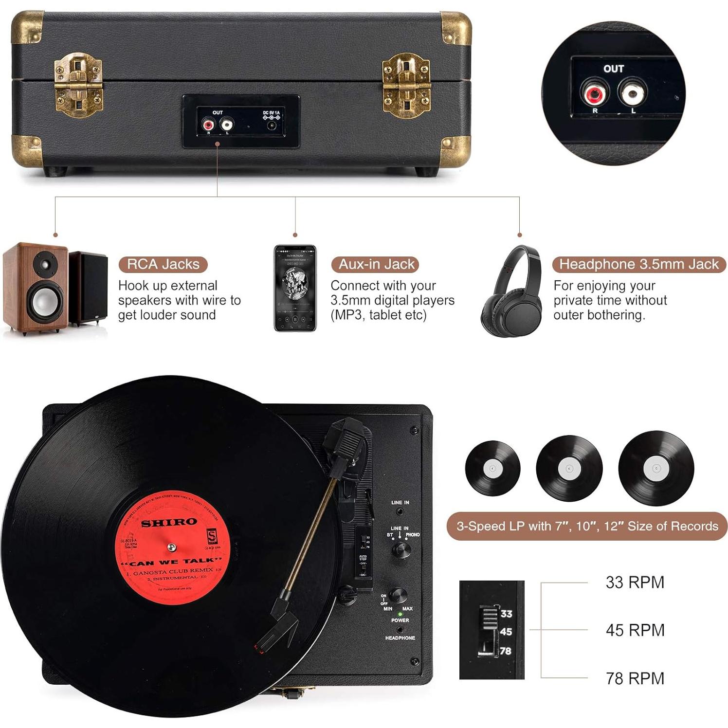 Reproductor de Vinilo Retrolife R609 Bluetooth 3 Velocidades