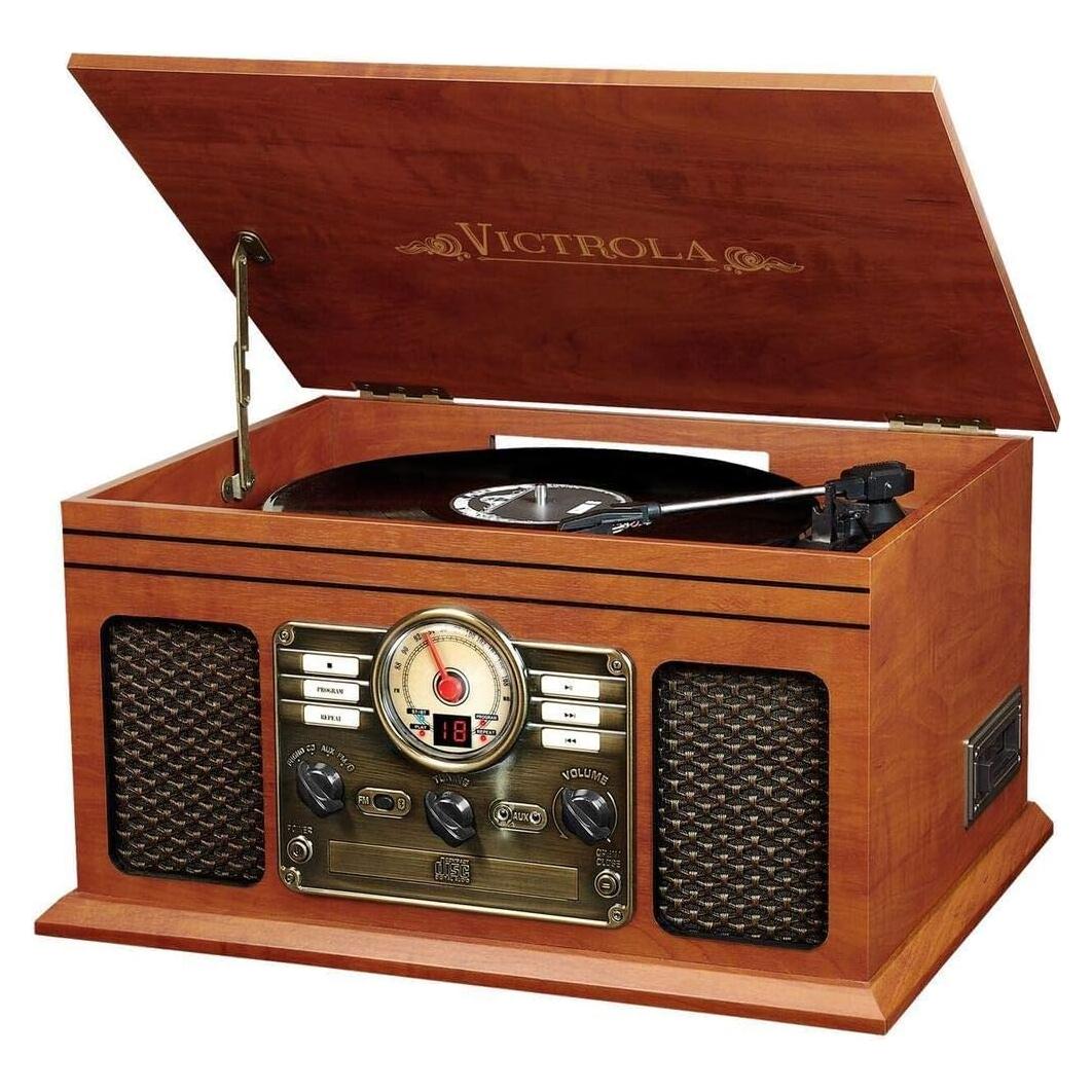 Victrola Nostálgico 6-en-1 Reproductor de Vinilo Caoba