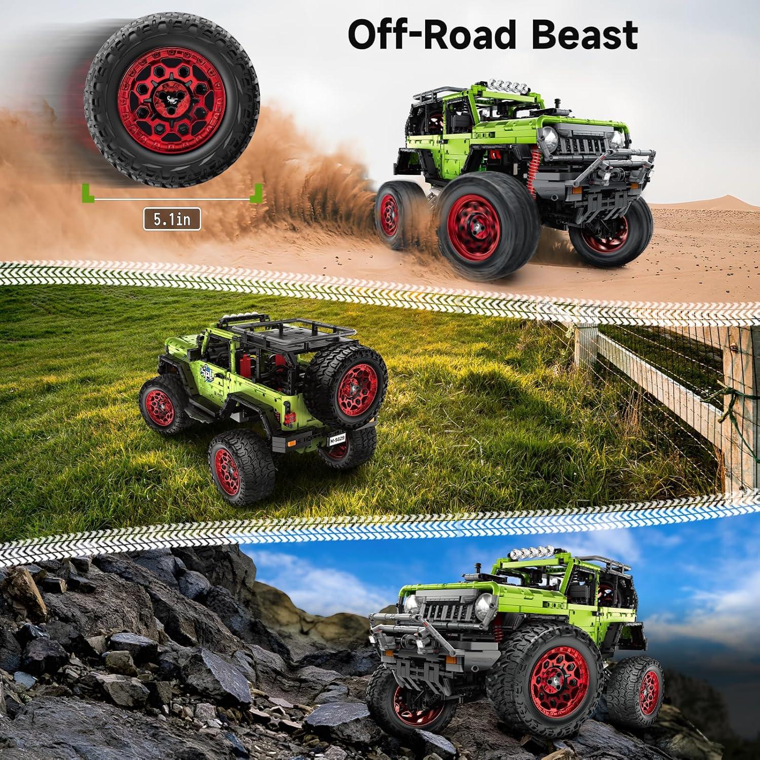 Remote Control Jeep Wrange 4x4 Building Kits, 1:6 Technique Motorized Off Road Pickup Set - with 4 Black Motors, All Terrain Design - STEM Engineering Gift for Adults & Teens (2121 PCS)