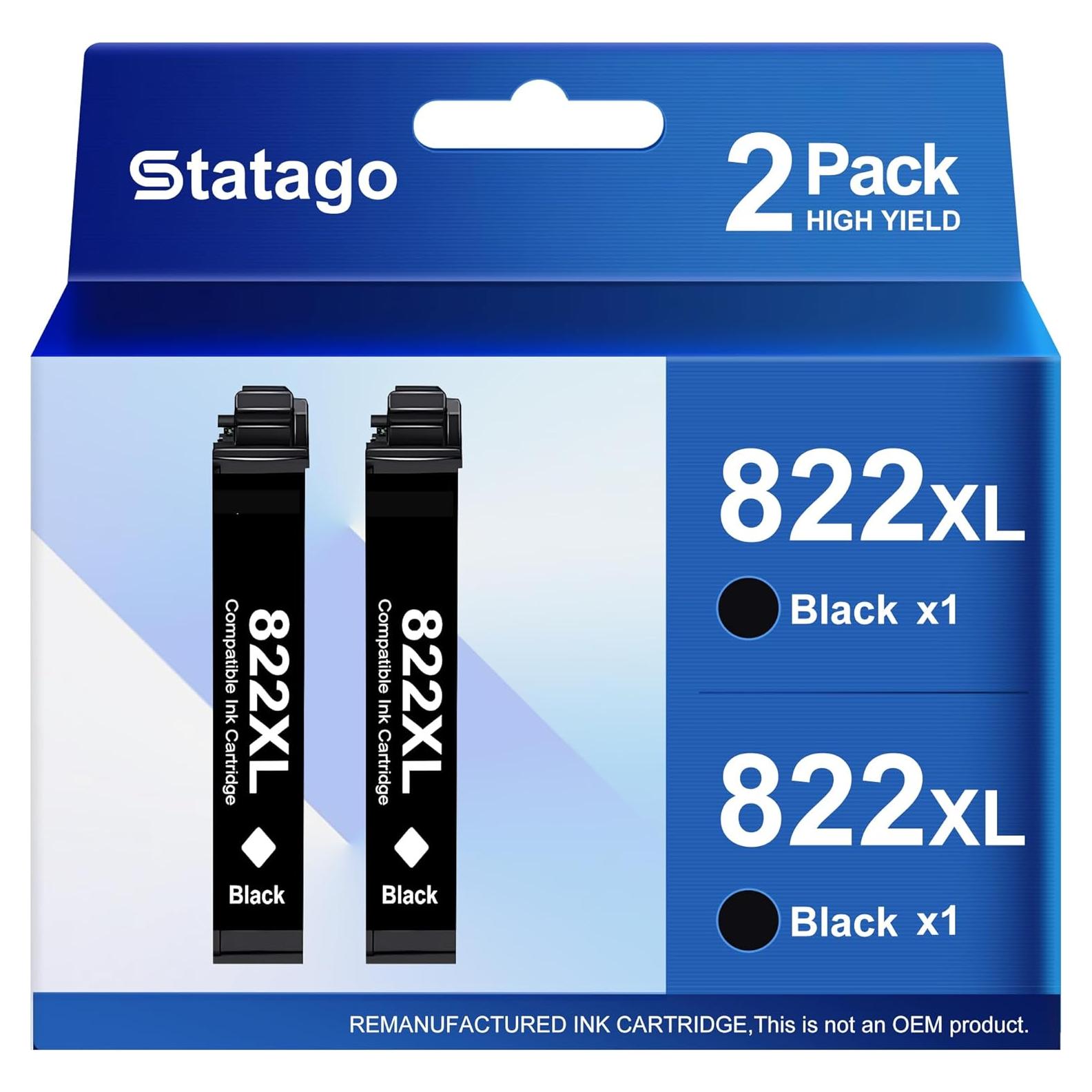 Cartuchos de tinta remanufacturados Statago 822XL negro (2 unidades)