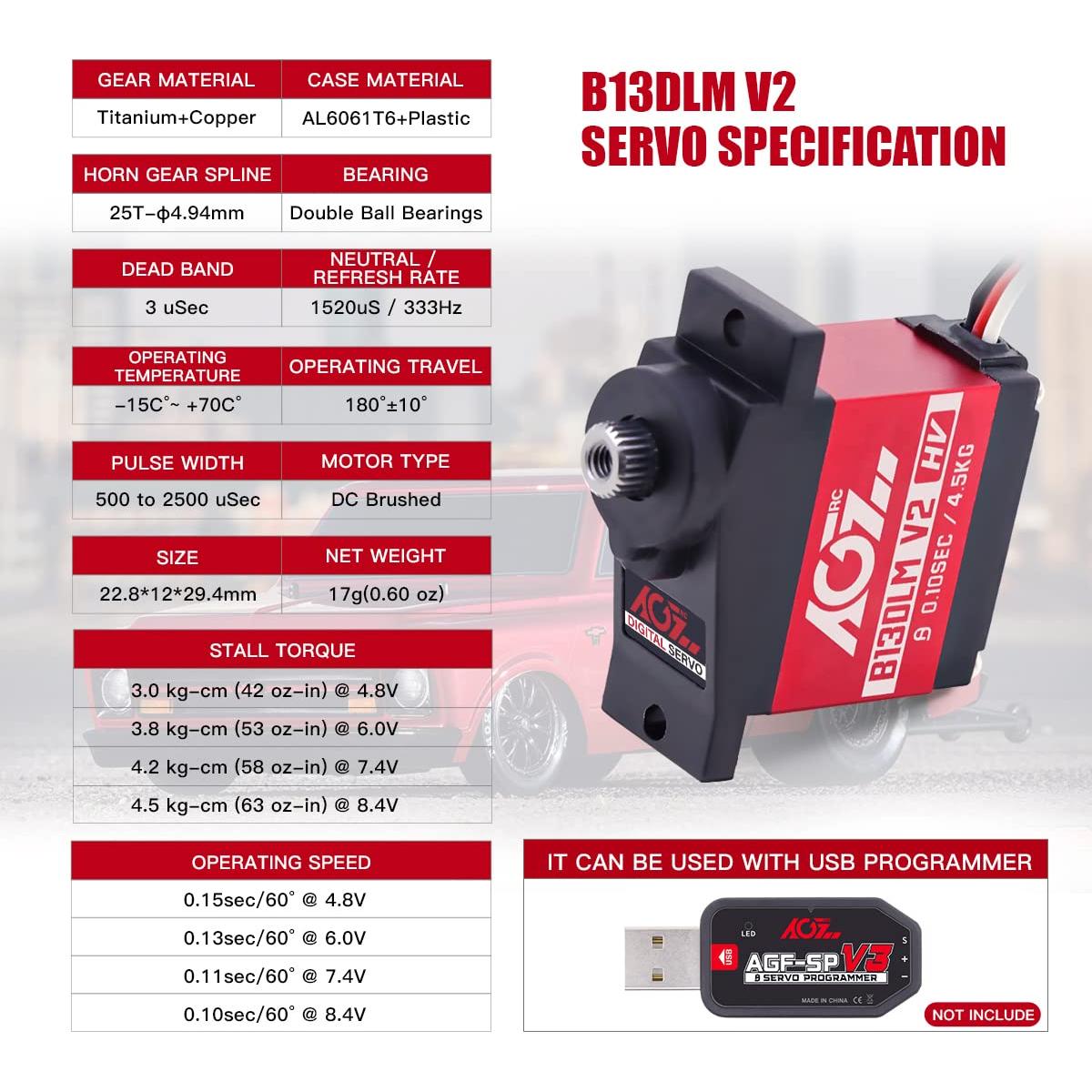 Servo Motor AGFRC B13DLM V2 4.5kg 22.8x12x29.4mm RC
