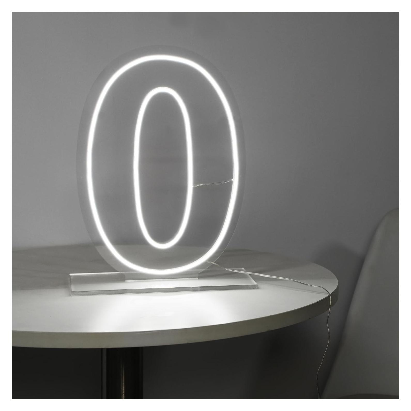 Luz de Neón Número 0 LIYUNEON 42 cm USB Batería Decorativa