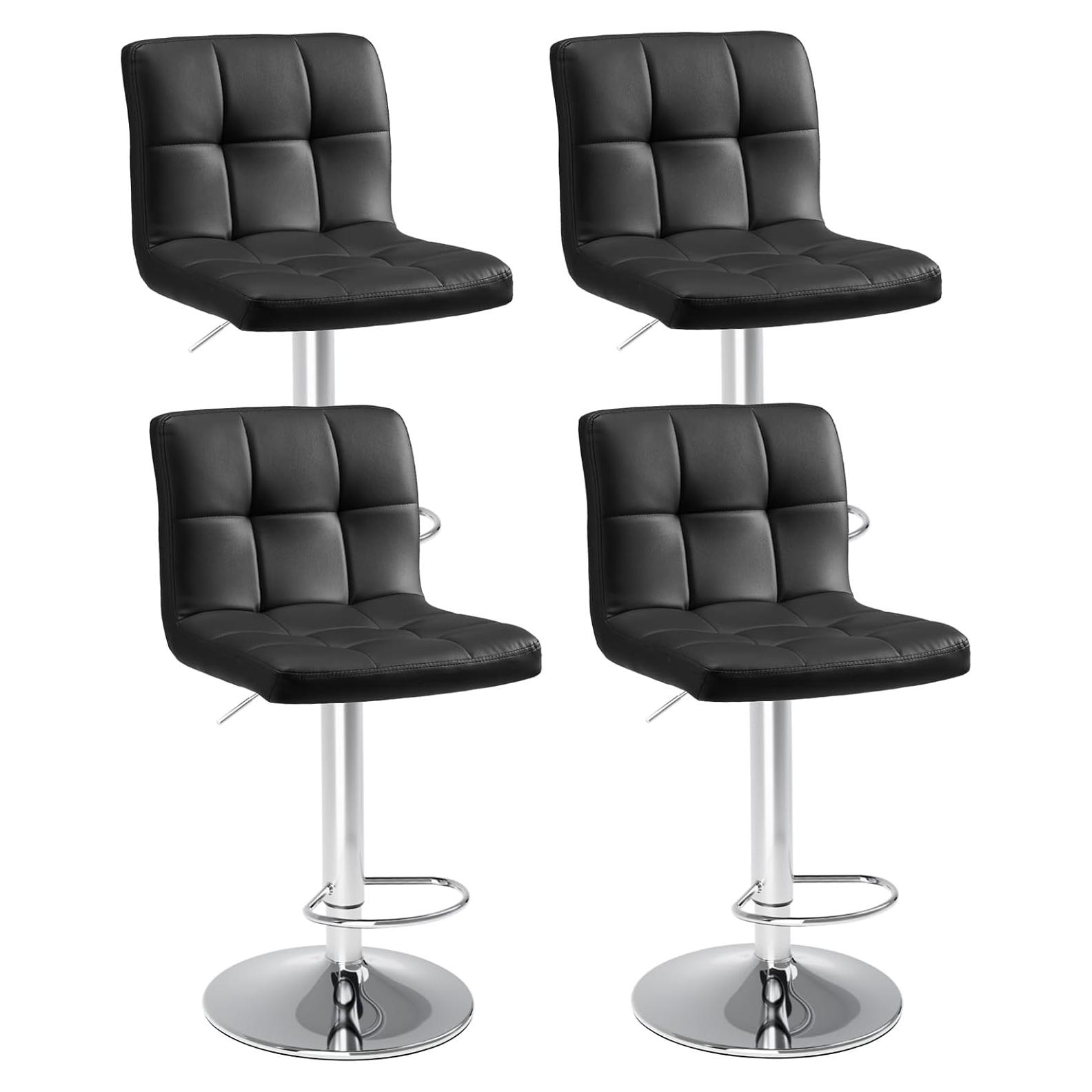 Conjunto de 4 Taburetes de Bar Sweetcrispy Ajustables Negro