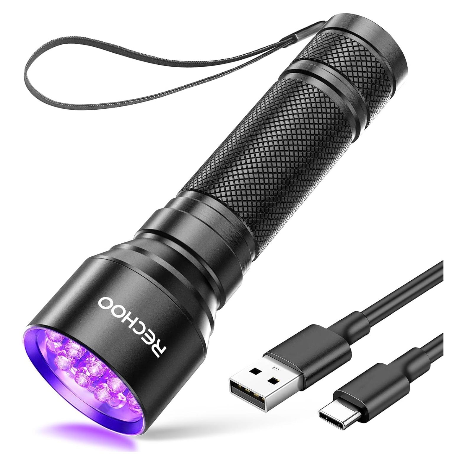 Linterna UV Recargable RECHOO 395nm 21 LED a Prueba de Agua