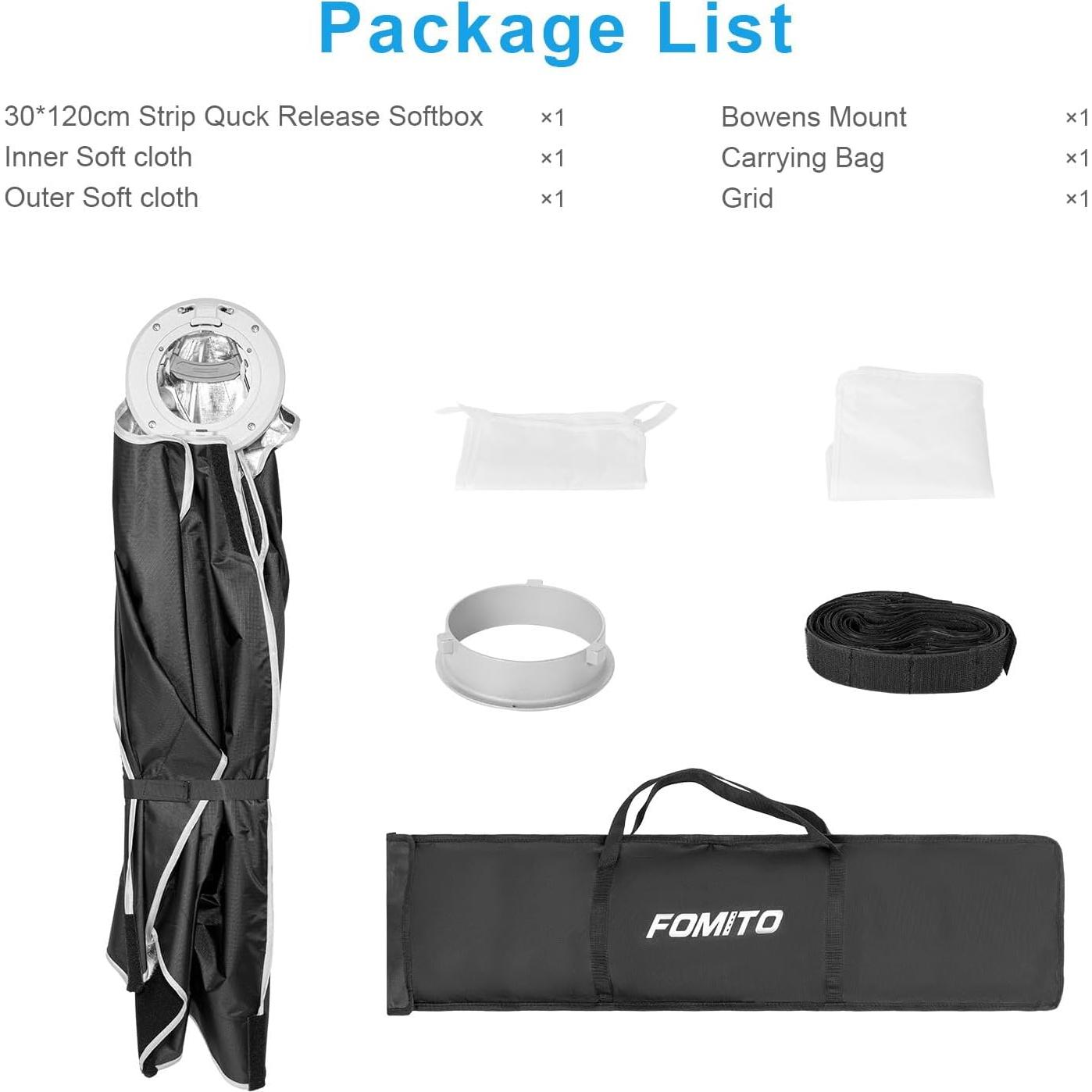 Softbox Rectangular FOMITO 30x120cm con Montaje Bowens