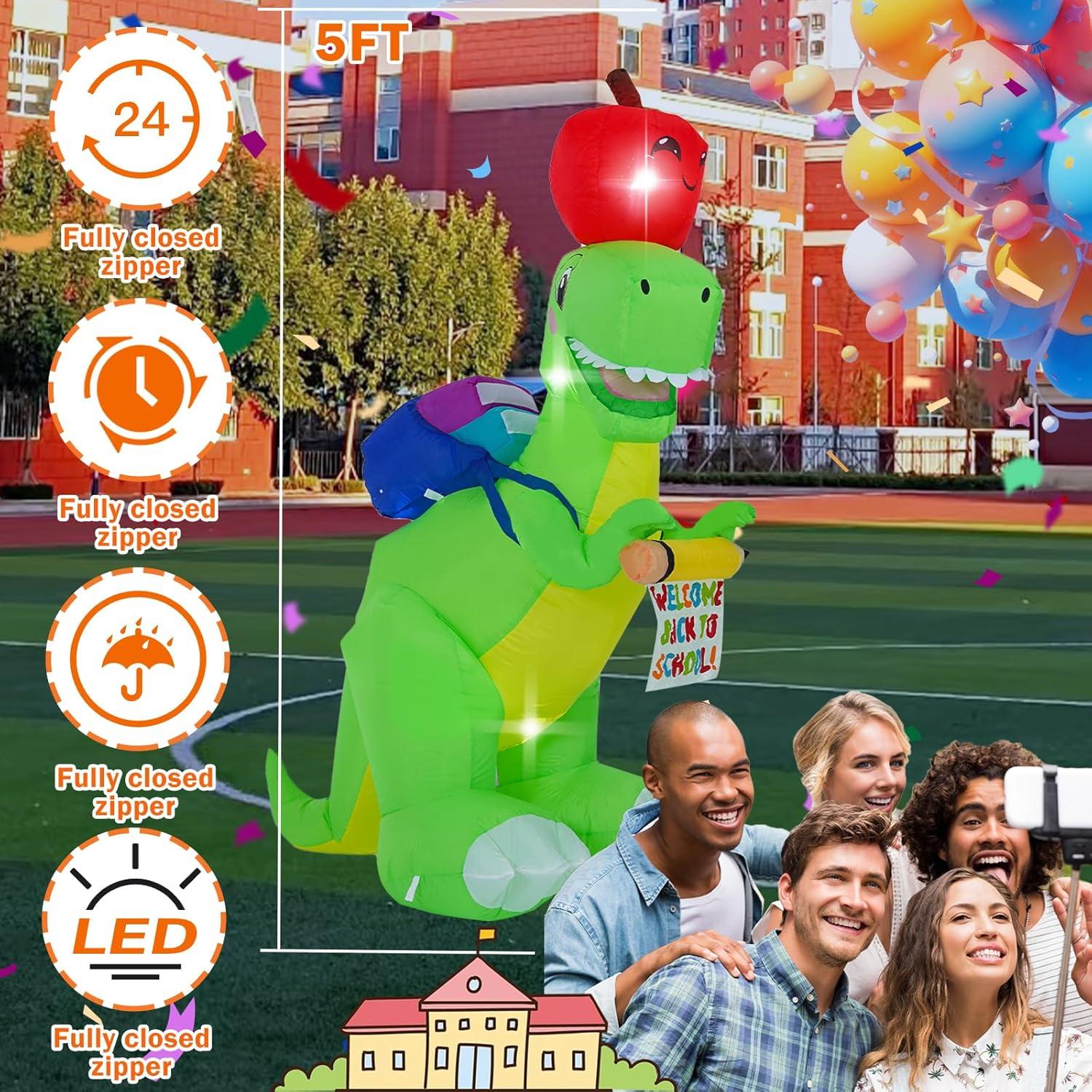 Dinosaurio Inflable 1.83m con Luces LED - Decoración Regreso a Clases