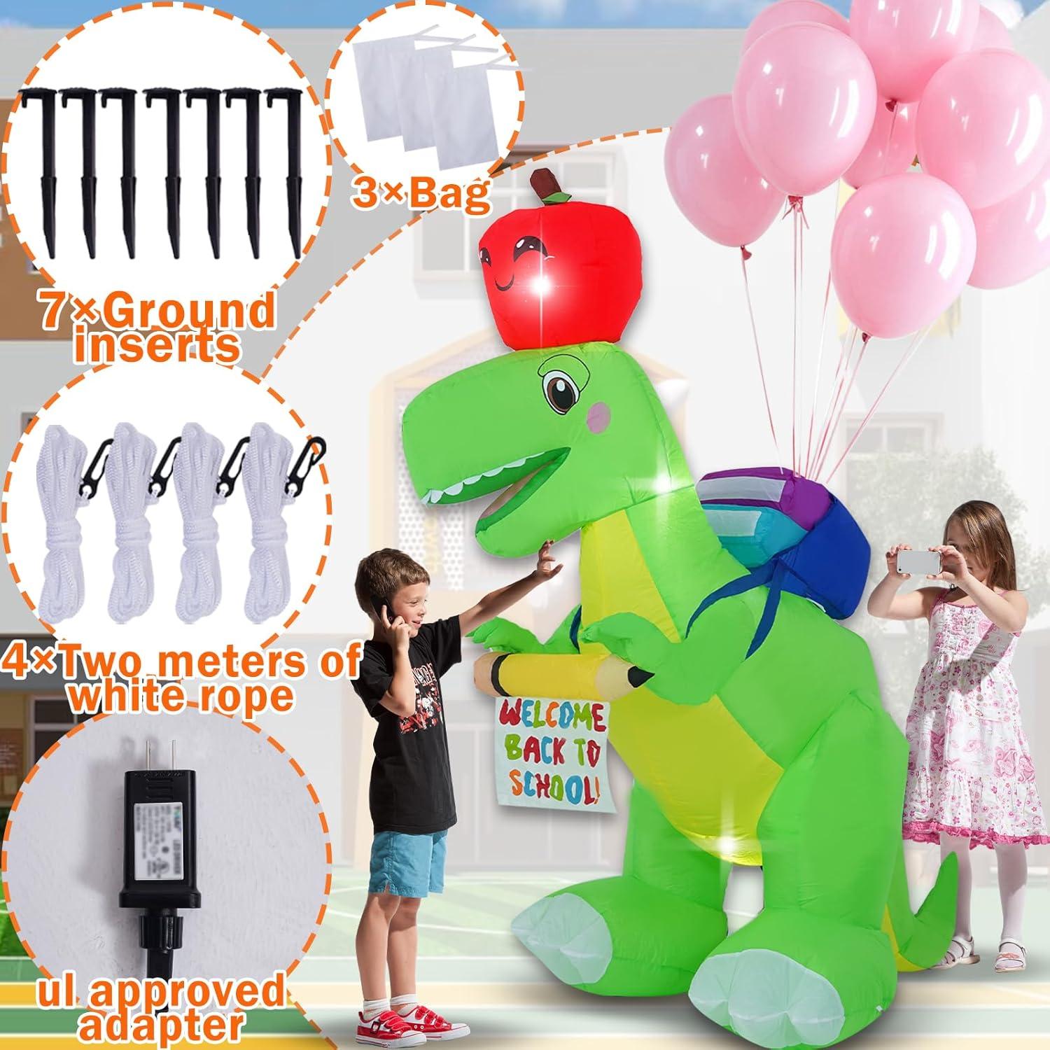 Dinosaurio Inflable 1.83m con Luces LED - Decoración Regreso a Clases