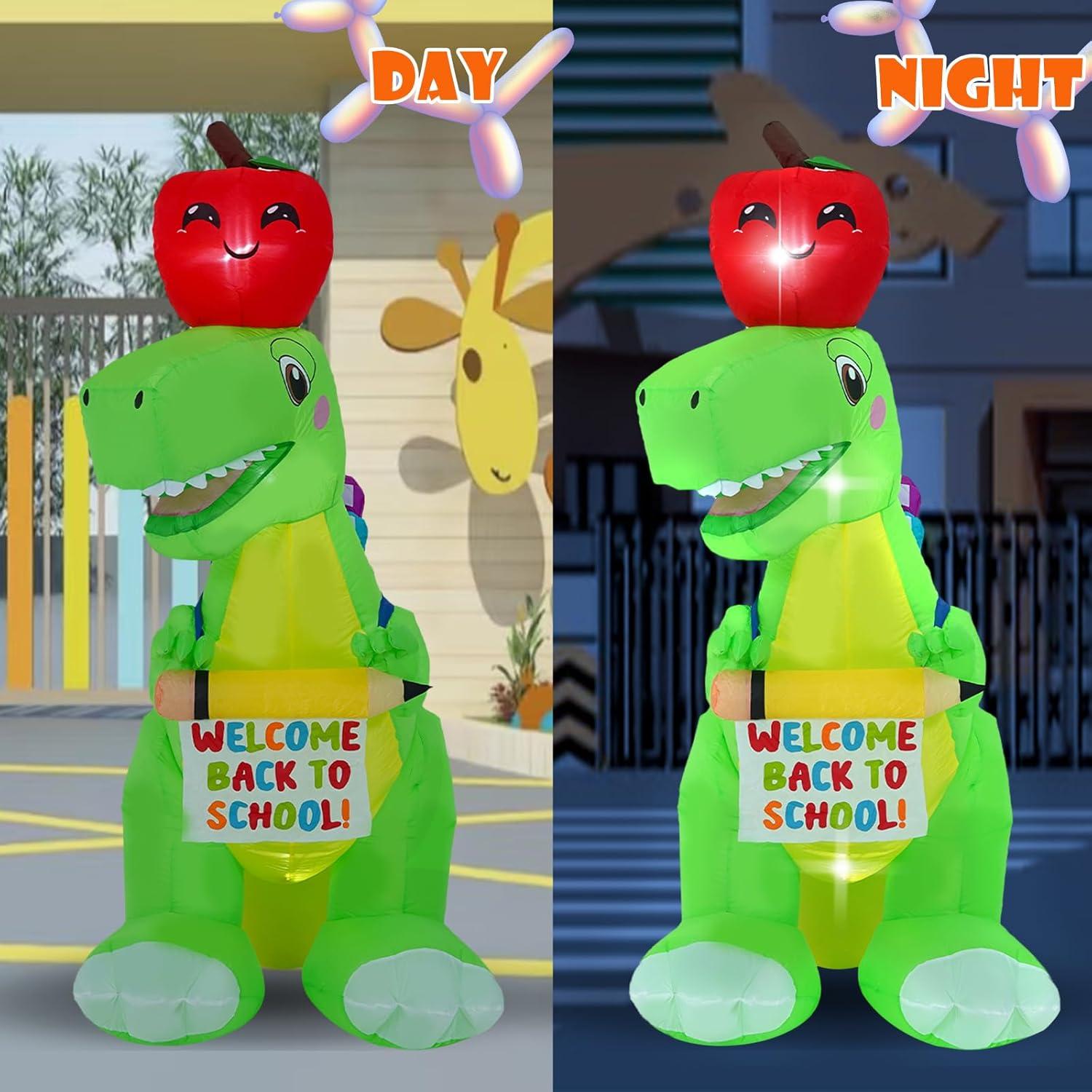 Dinosaurio Inflable 1.83m con Luces LED - Decoración Regreso a Clases