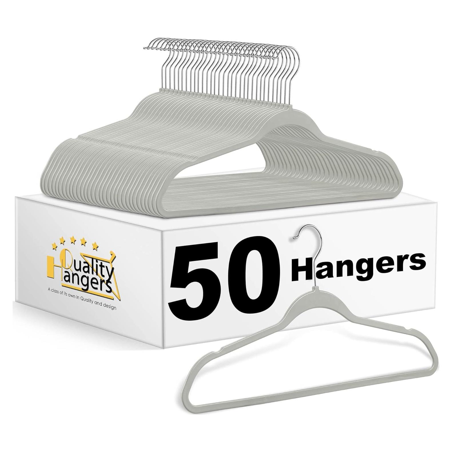 Juego de 50 Perchas de Plástico Quality Hangers Gris 44.5 cm