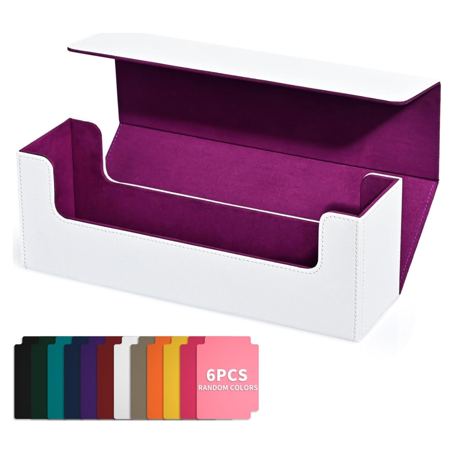 Caja de Almacenamiento de Cartas UAONO 600+ Cuero PU Blanco/Púrpura