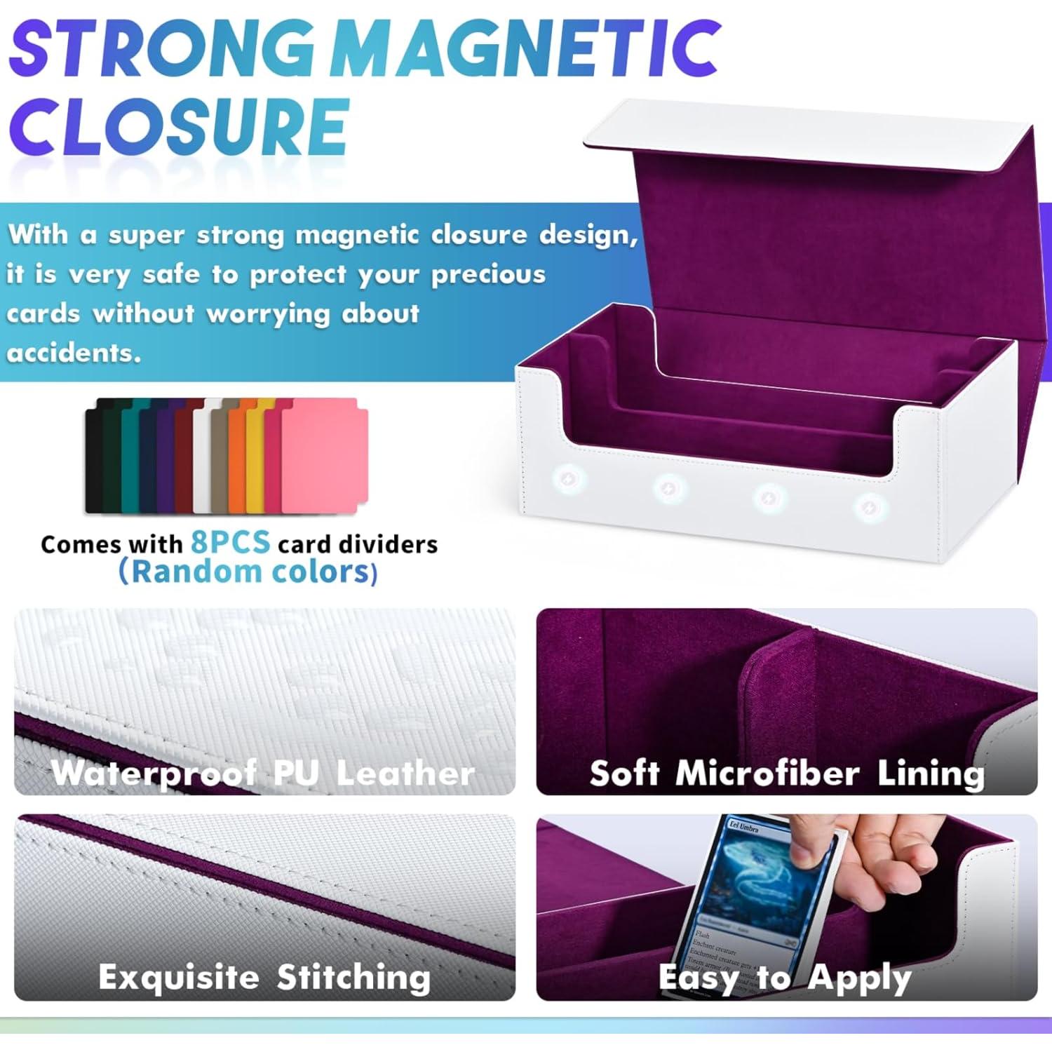 Caja de Almacenamiento de Cartas UAONO 1200+ Cartas PU Blanco/Púrpura