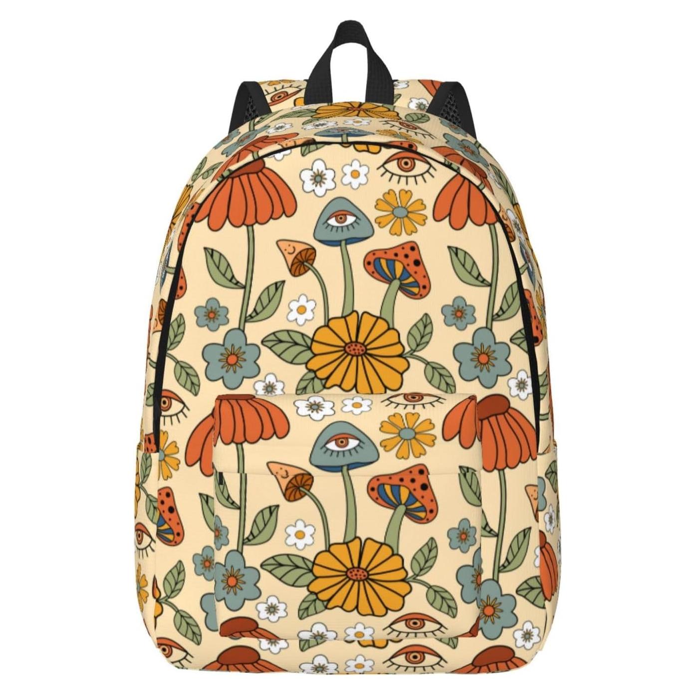 Mochila Lona Floral Retro 70s GVGOAGL 15" para Niños y Adultos