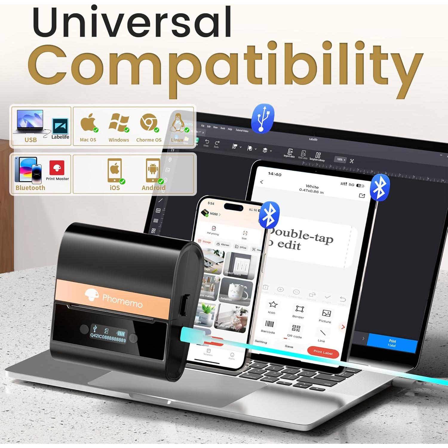 Impresora de Etiquetas Térmica Phomemo M260 Portátil 7.62 cm