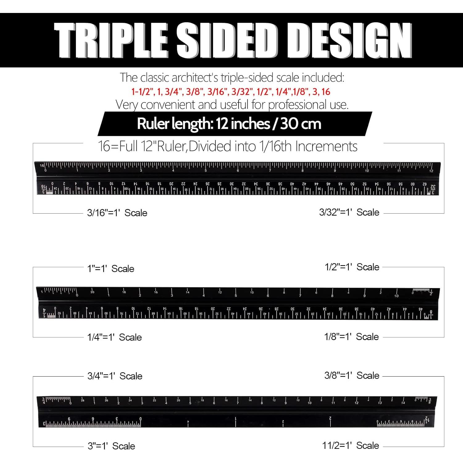 Regla Triangular de Aluminio DSUWAZU 30.48 cm 6 Escalas