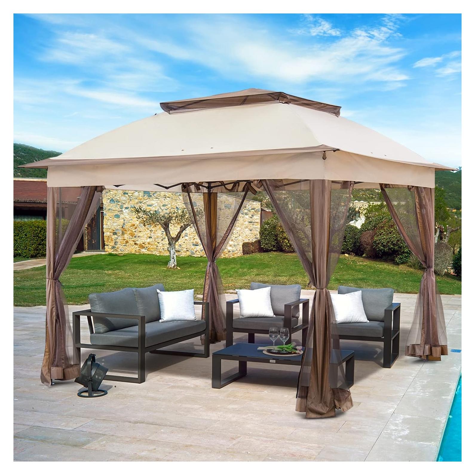 Carpa Gazebo Plegable INTER HUT 3.35x3.35m Beige con Malla