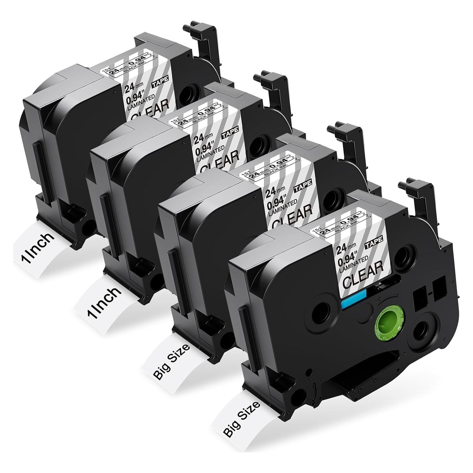 Cinta de Etiqueta Oozmas TZe-151 24mm Negra Transparente 4PK