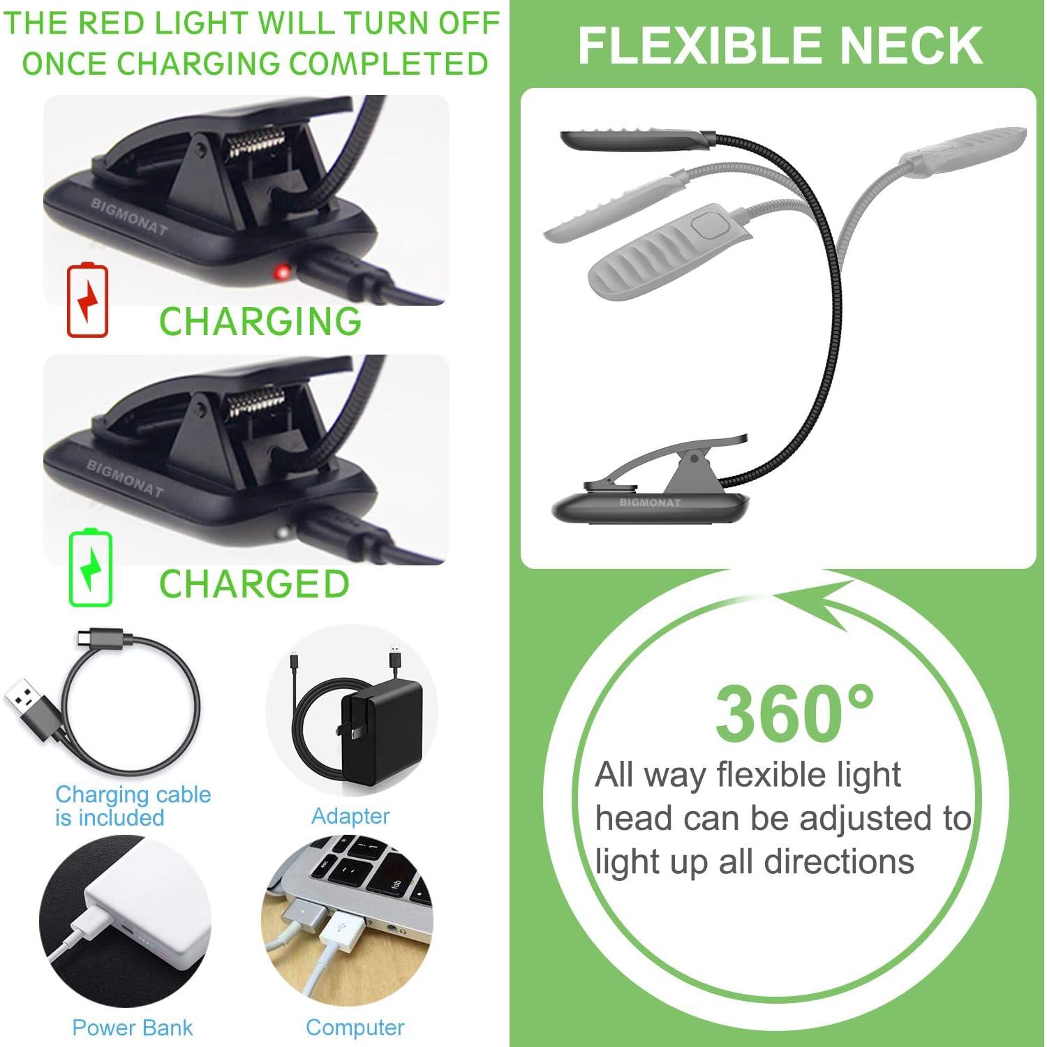 Luz de Lectura LED BIGMONAT Recargable Ámbar y Blanca