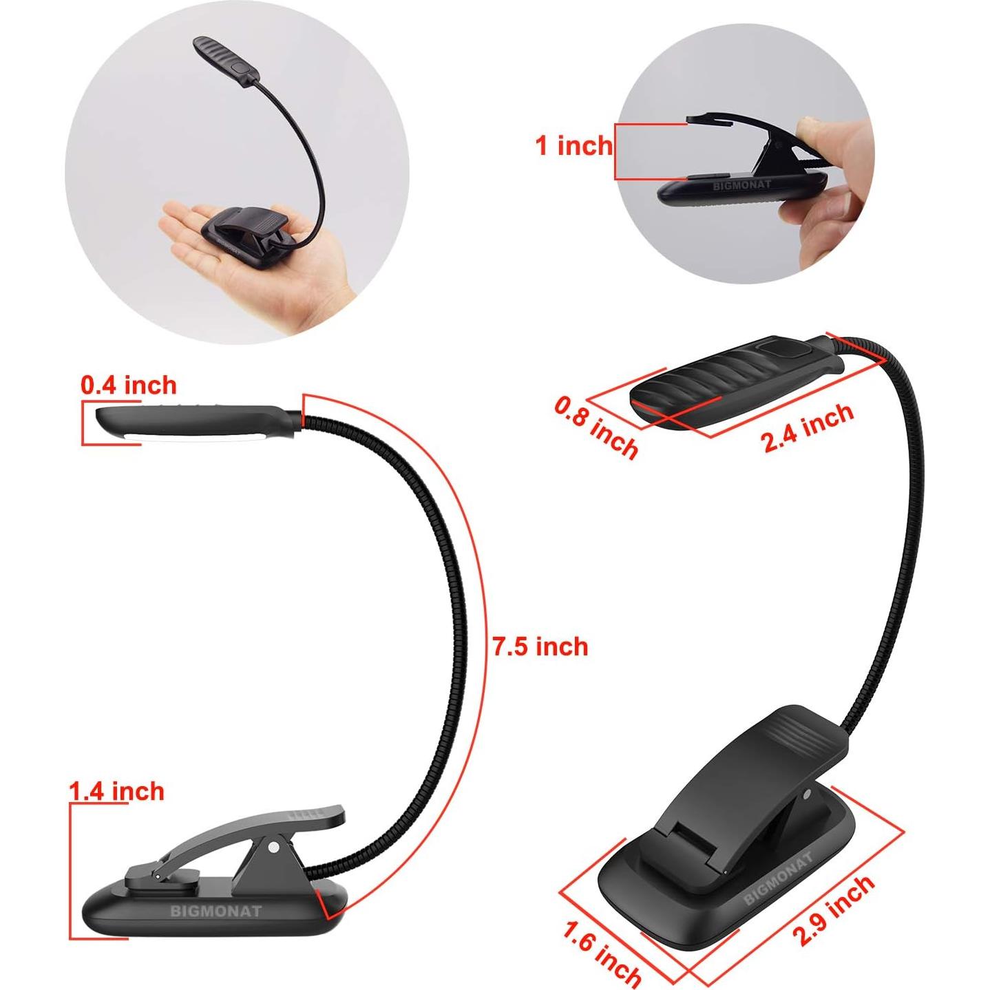 Luz de Lectura LED BIGMONAT Recargable Ámbar y Blanca