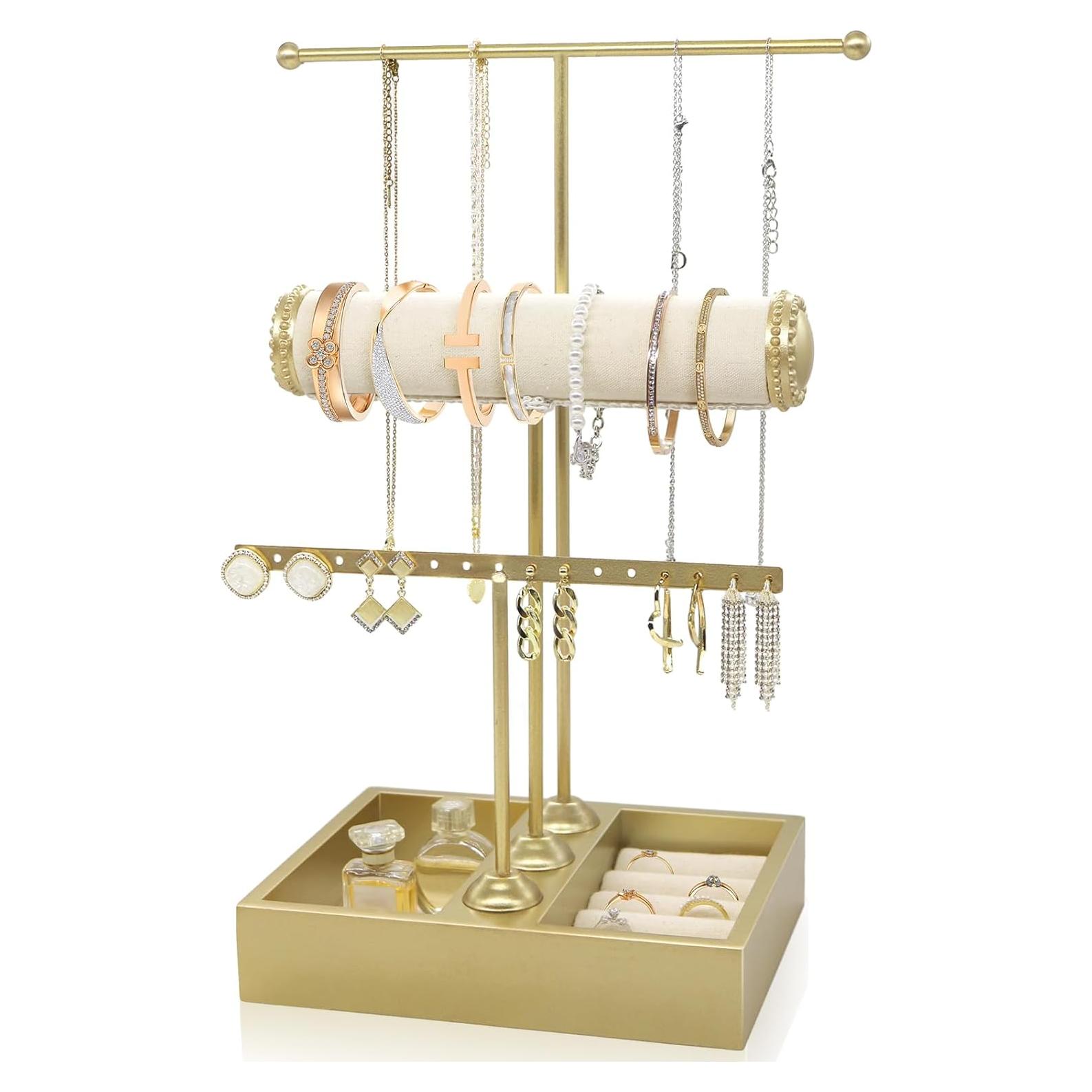 Soporte Organizador de Joyería TOOKNIN Dorado 3 Niveles