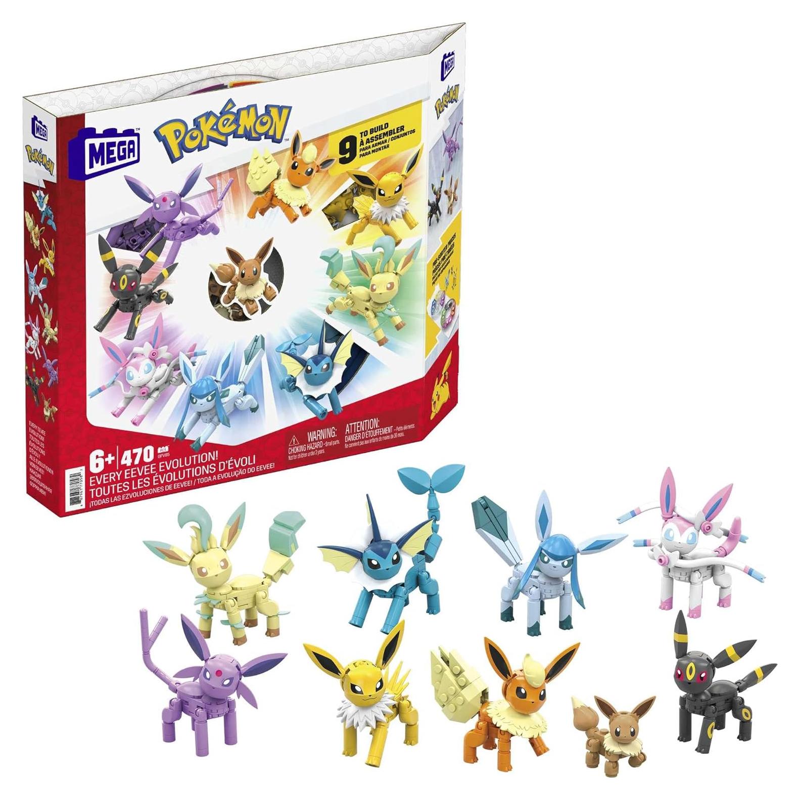 MEGA Pokémon Building Toys Set Every Eevee Evolution with 470 Pieces, 9 Poseable Characters, for Kids