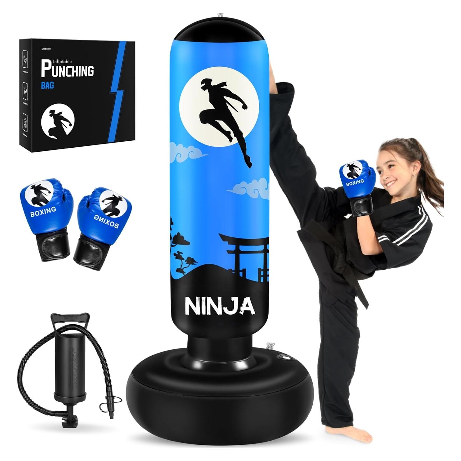 Saco de Boxeo Inflable Esnowlee 167 cm con Guantes para Niños