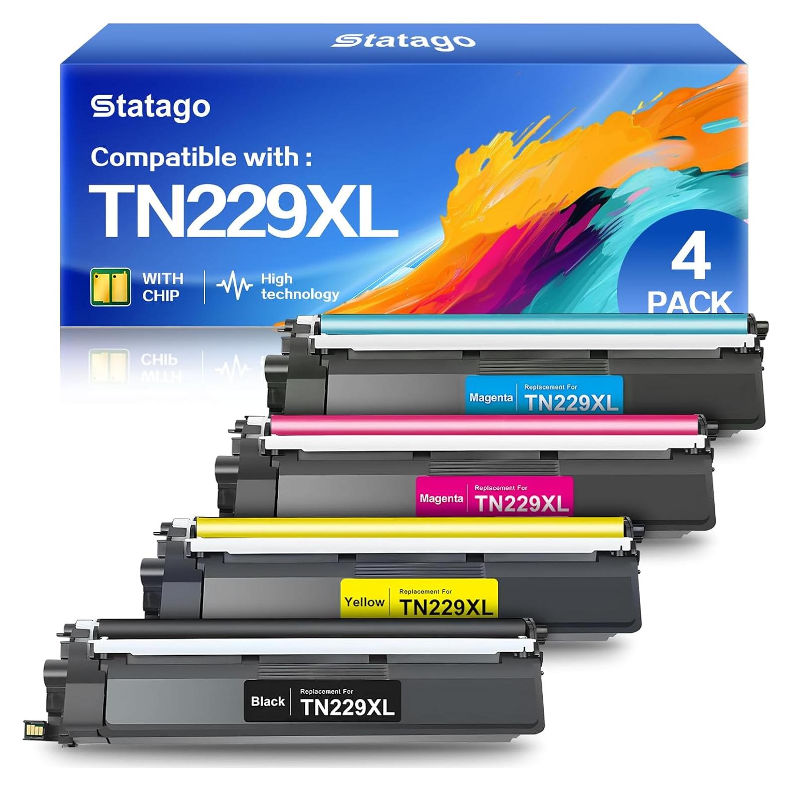 Cartuchos de Tóner TN229XL Statago para Brother - Paquete de 4