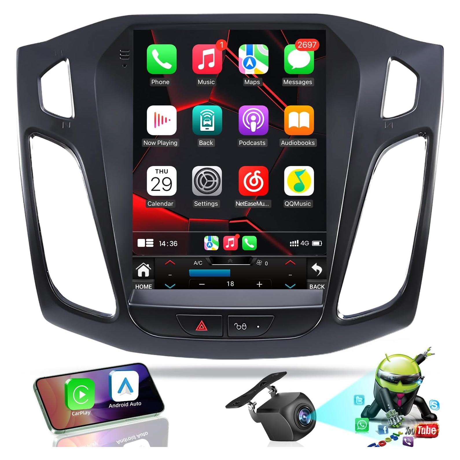Estéreo de Coche Android 12 Fortdows 10.4" GPS Bluetooth para Ford Focus 2012-2018