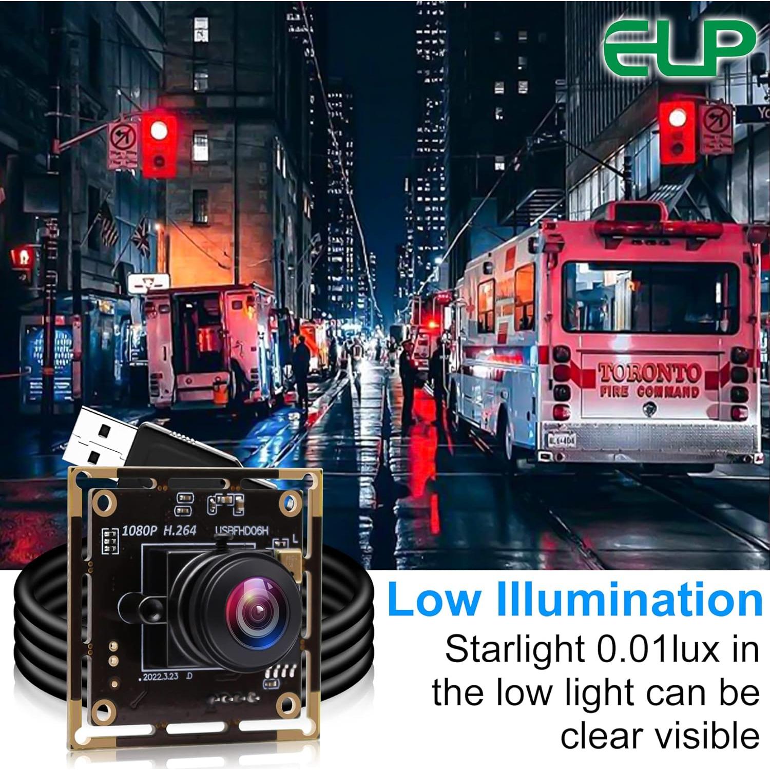 Cámara USB ELP IMX323 1080P Mini con Micrófono y Lente Ojo de Pez