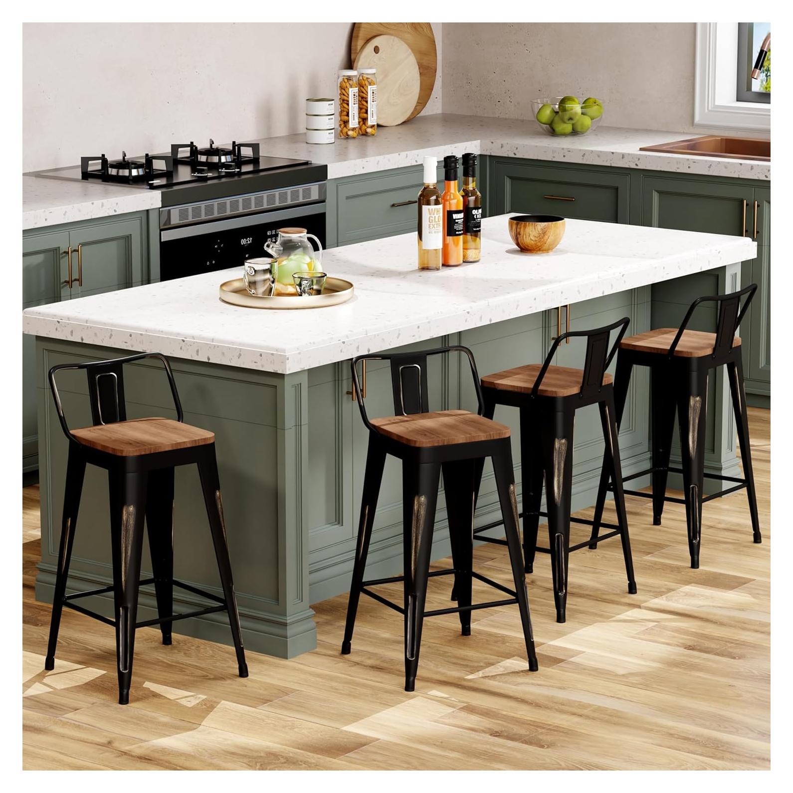 Juego de 4 Taburetes de Bar Arlunar 60cm Metal y Madera