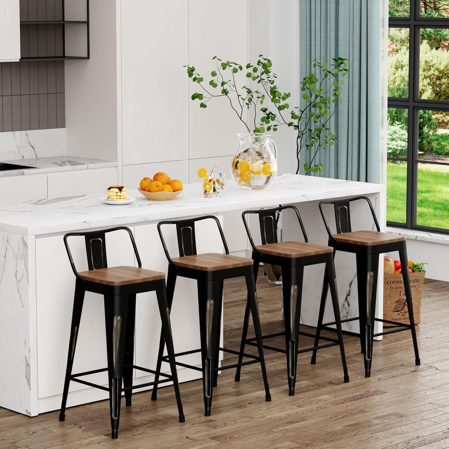 Juego de 4 Taburetes de Bar Arlunar 60cm Metal y Madera