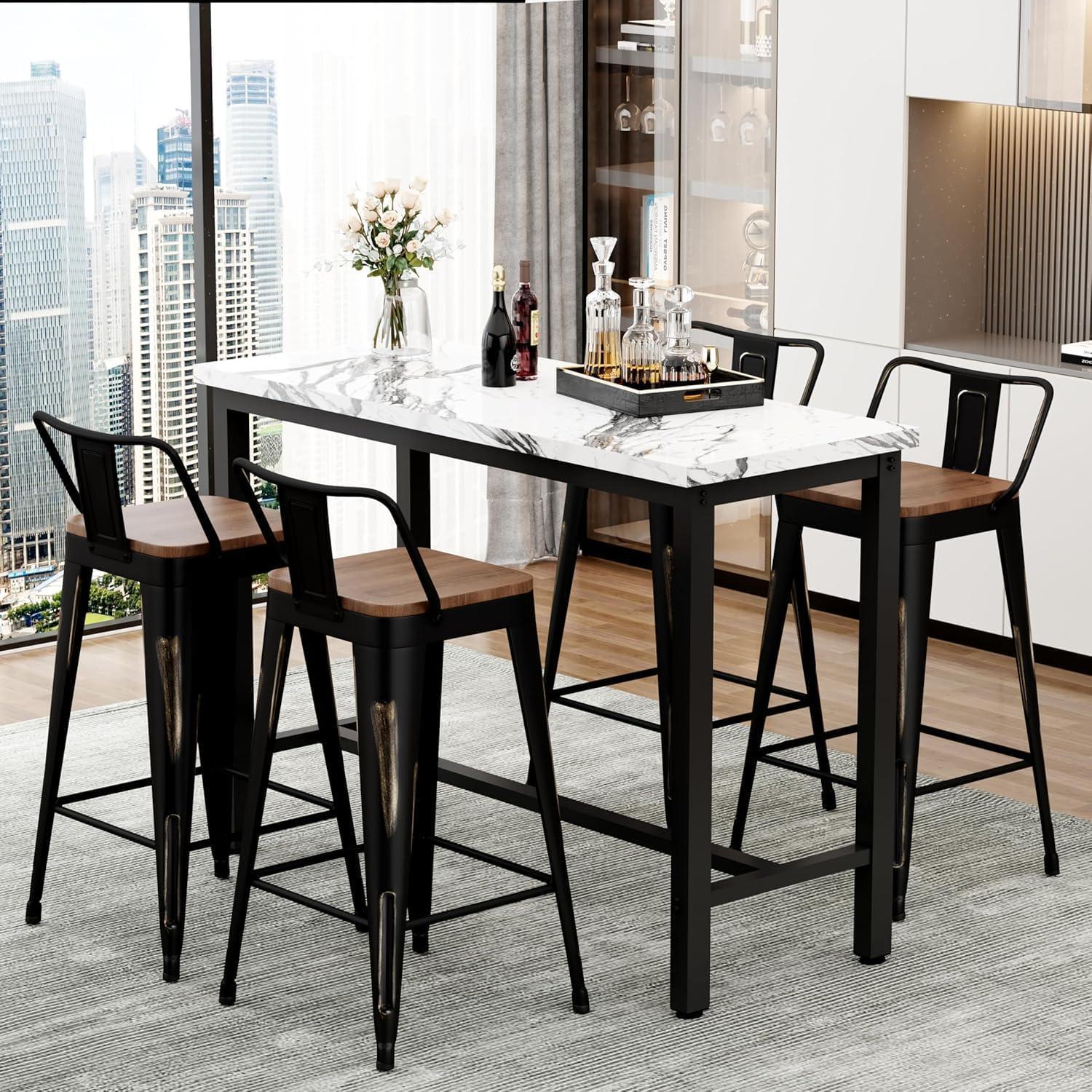 Juego de 4 Taburetes de Bar Arlunar 60cm Metal y Madera