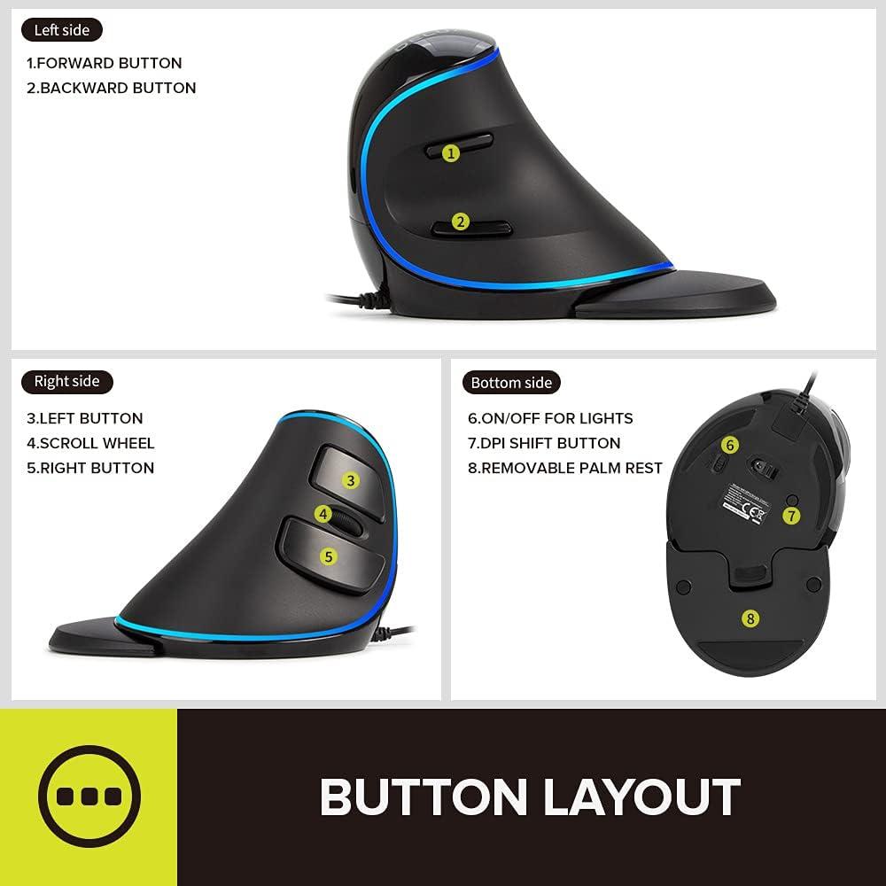 Mouse Ergonómico DeLUX M618PU Vertical 7200DPI con Luz LED