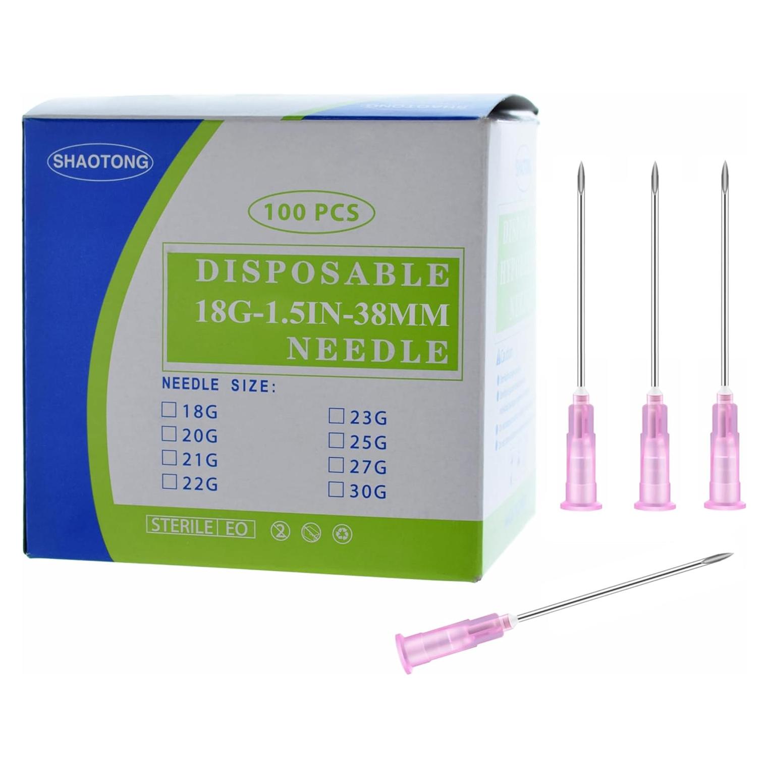 Agujas estériles desechables 100Pack SHAOTONG 18G 3.81CM