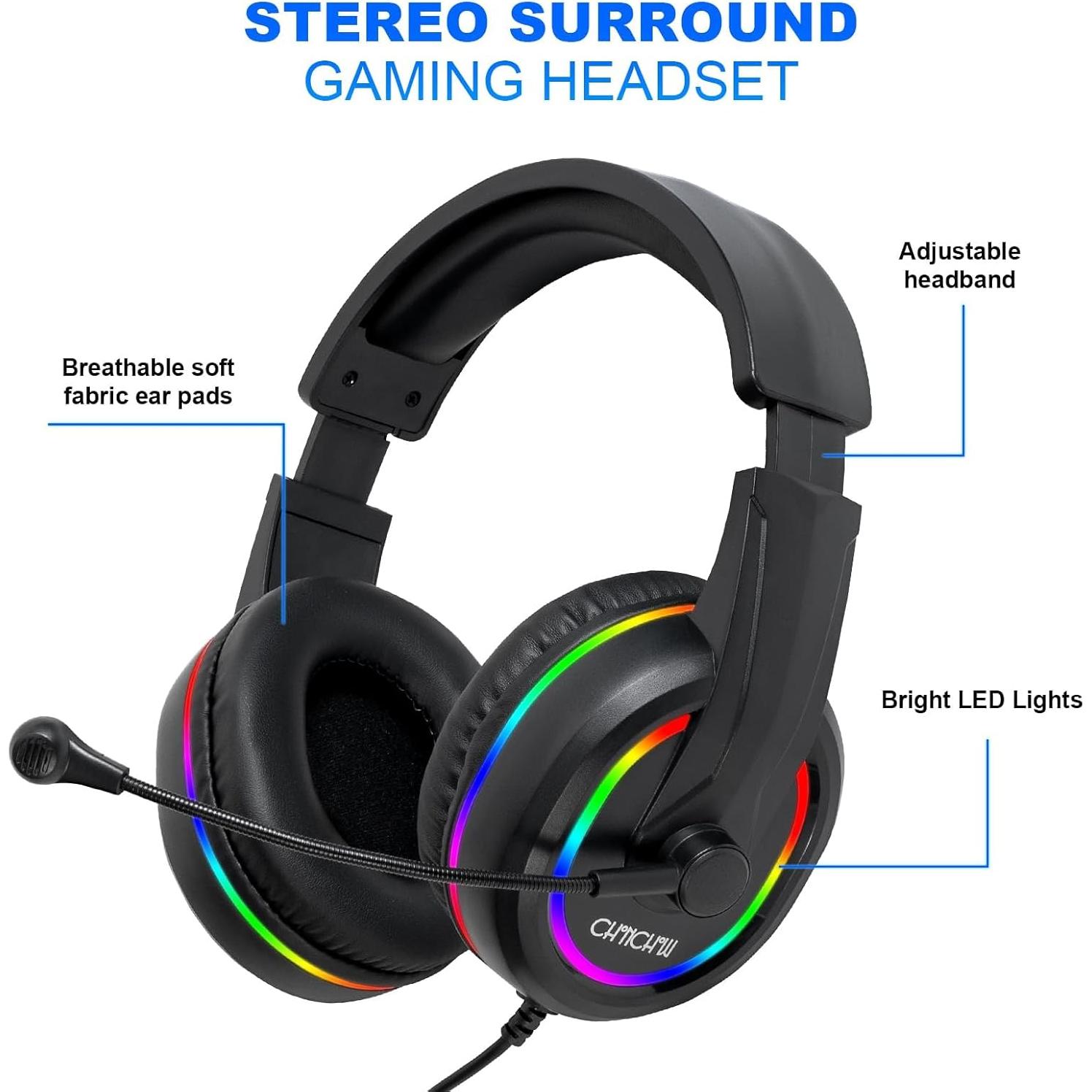 Combo Gamer Teclado LED Arcoíris CHONCHOW + Ratón + Auriculares + Alfombrilla