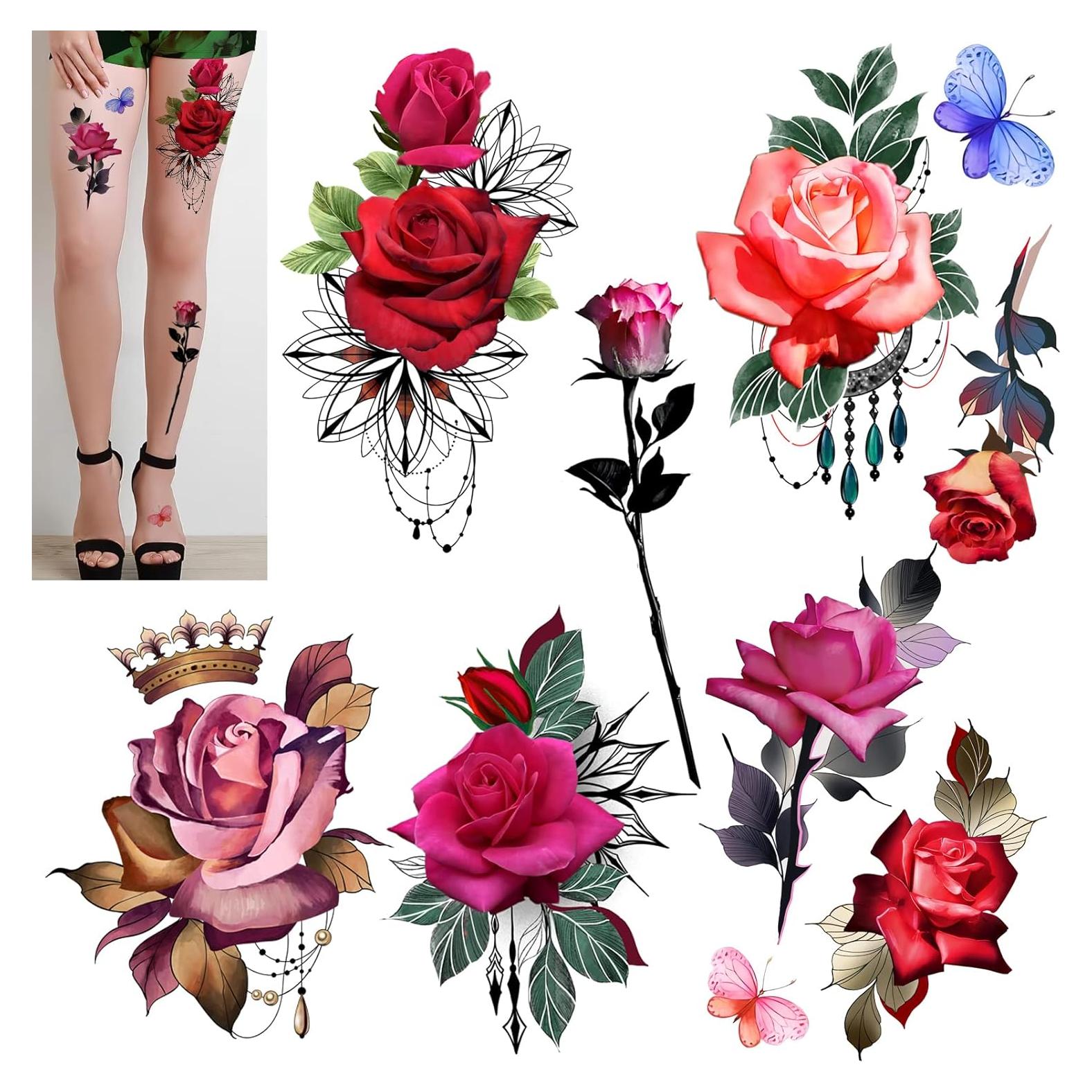 Tatuajes Temporales Grandes de Rosa ROARHOWL - 10 Patrones