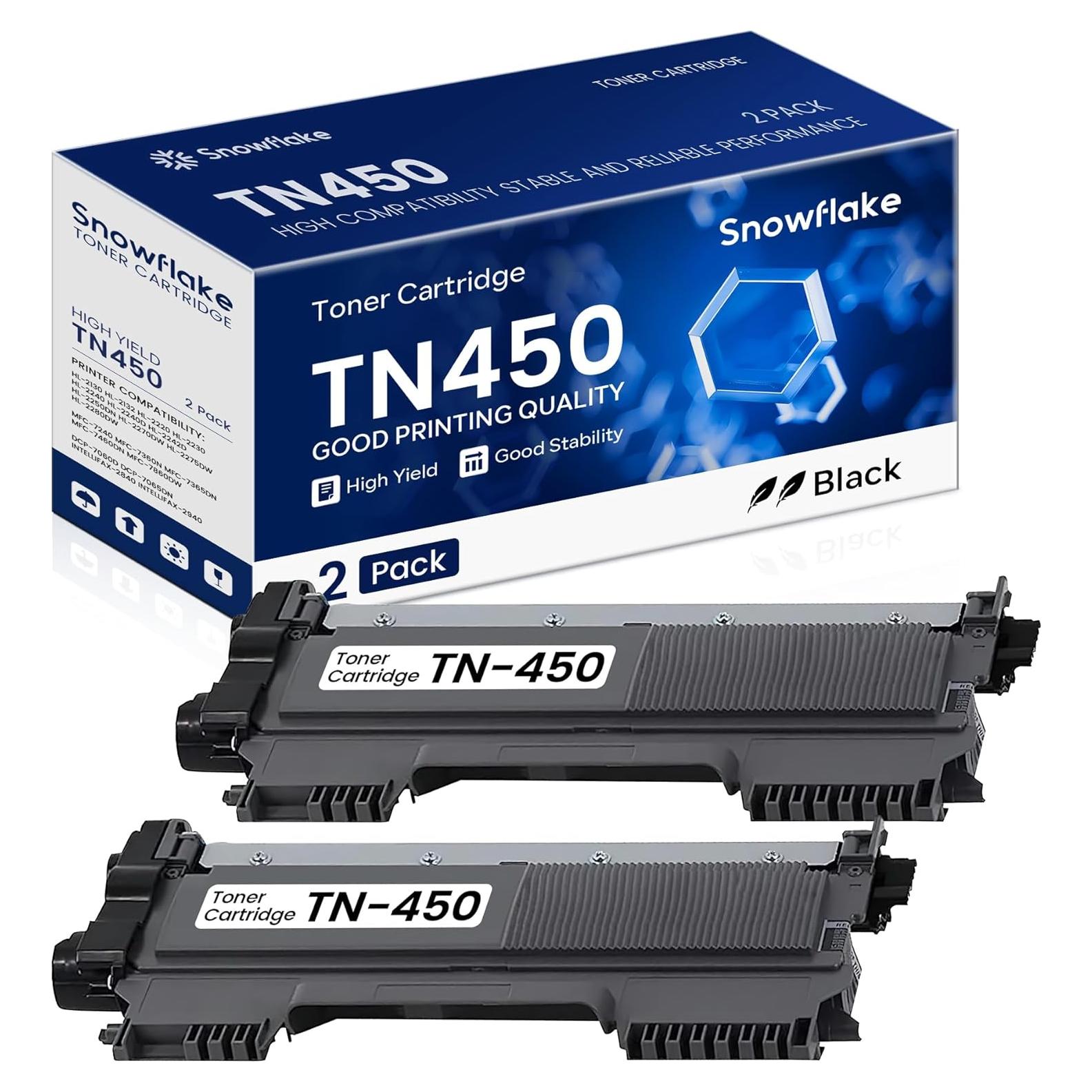 Tóner Compatible TN450 Snowflake Negro Alto Rendimiento 2 Paquete