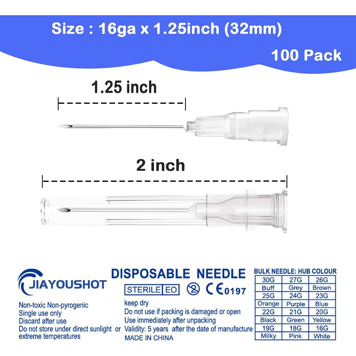 100 Agujas 16Ga 32mm Luer Lock JIAYOUSHOT para Inyección