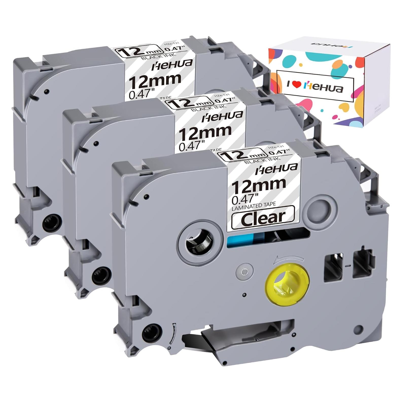 Cinta Laminada Hehua TZe-131 12mm Negra sobre Transparente - 3 Paquetes